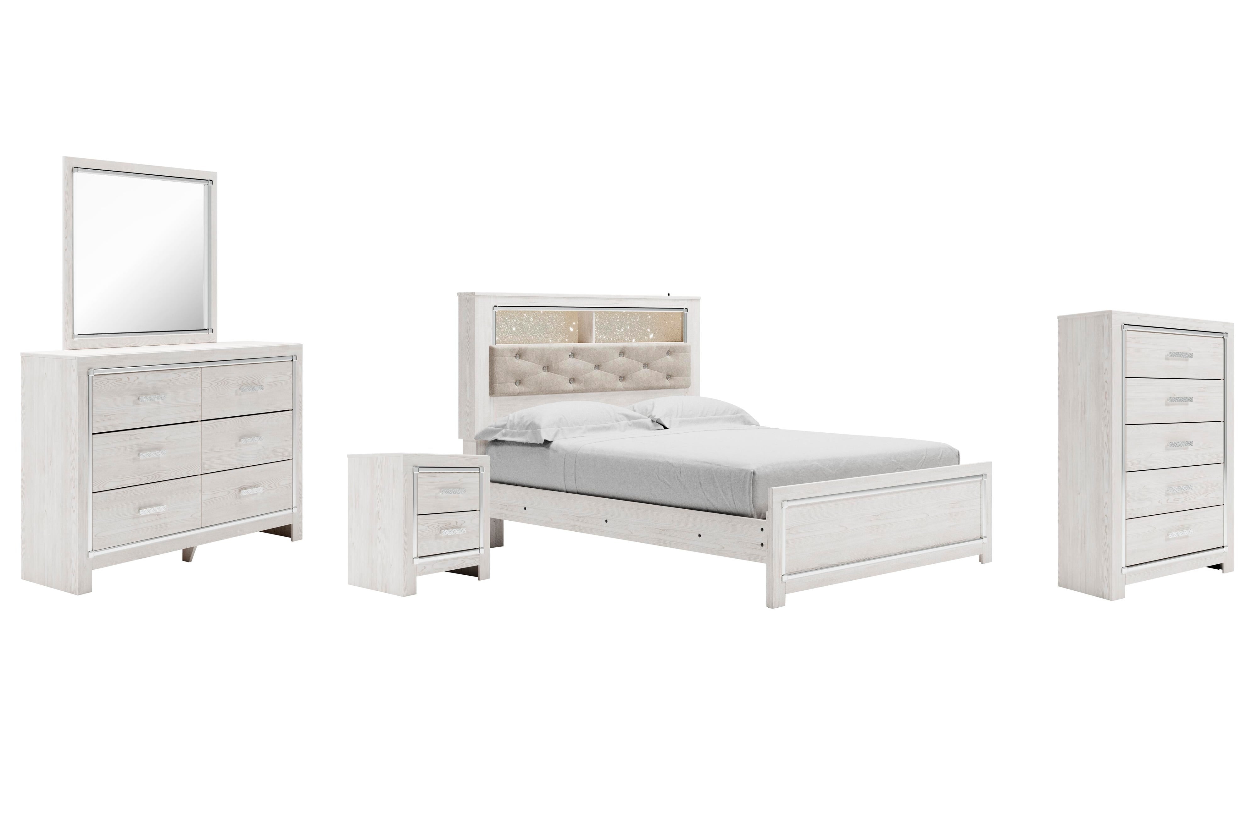 Altyra Panel Bookcase Bed with Mirrored Dresser, Chest and Nightstand