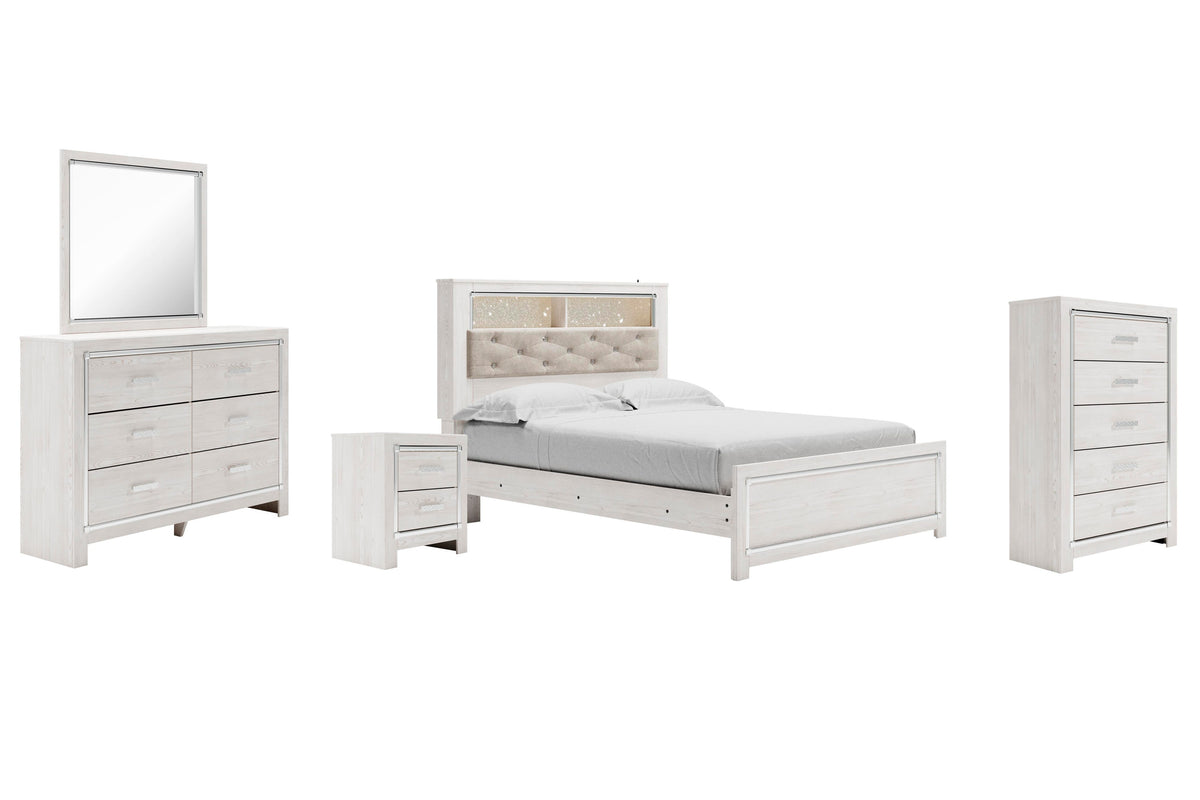 Altyra Panel Bookcase Bed with Mirrored Dresser, Chest and Nightstand