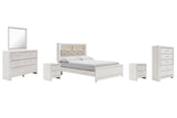 Altyra Panel Bookcase Bed with Mirrored Dresser, Chest and 2 Nightstands