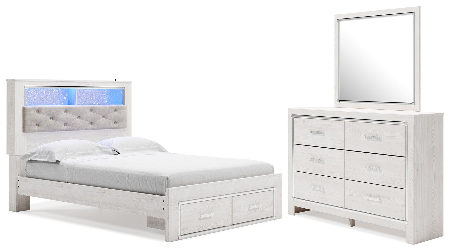 Altyra Upholstered Storage Bed, Dresser, Mirror and 2 Nightstands