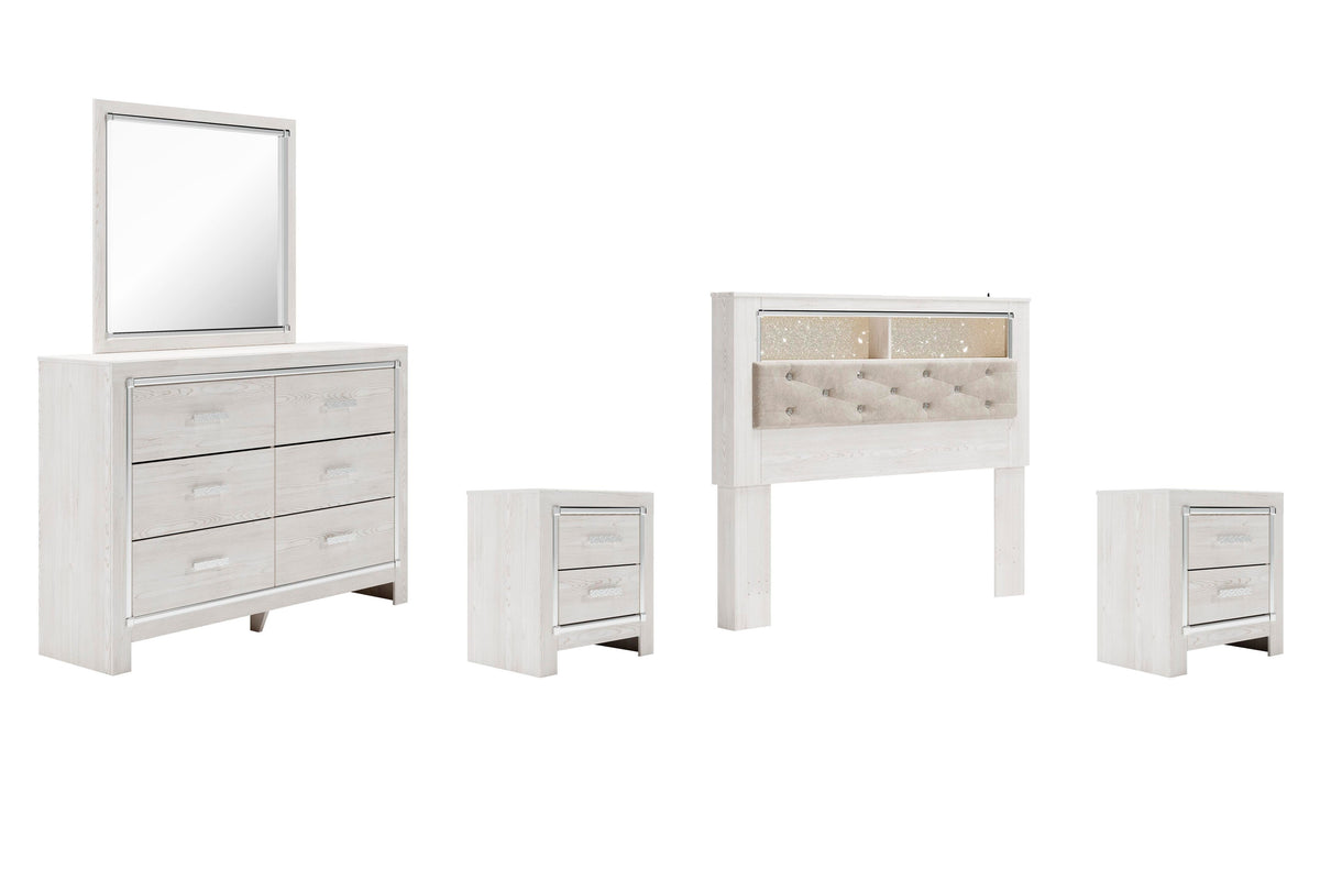 Altyra Bookcase Headboard with Mirrored Dresser and 2 Nightstands