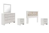 Altyra Bookcase Headboard with Mirrored Dresser and 2 Nightstands