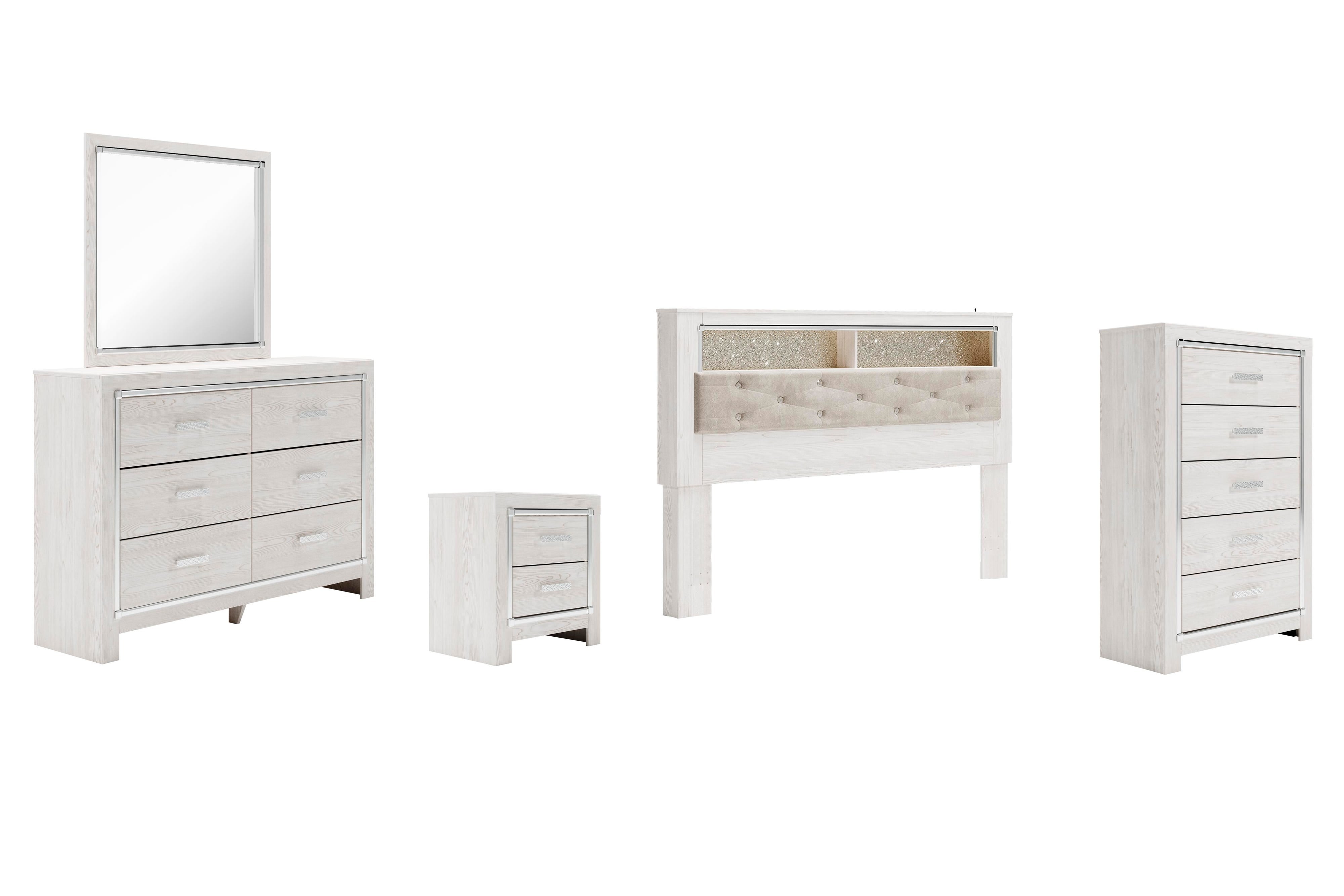 Altyra Bookcase Headboard with Mirrored Dresser, Chest and Nightstand