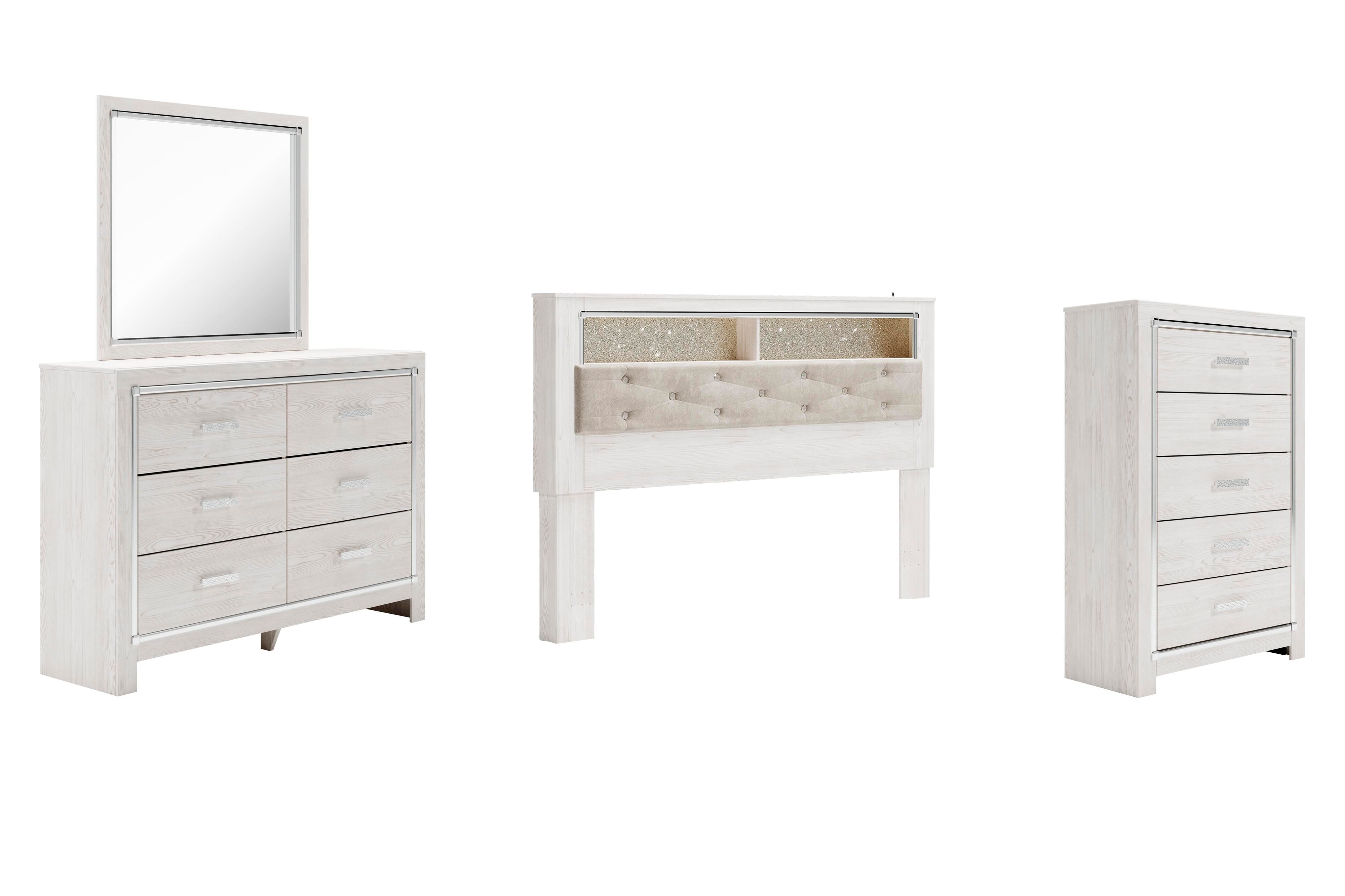 Altyra Bookcase Headboard with Mirrored Dresser and Chest