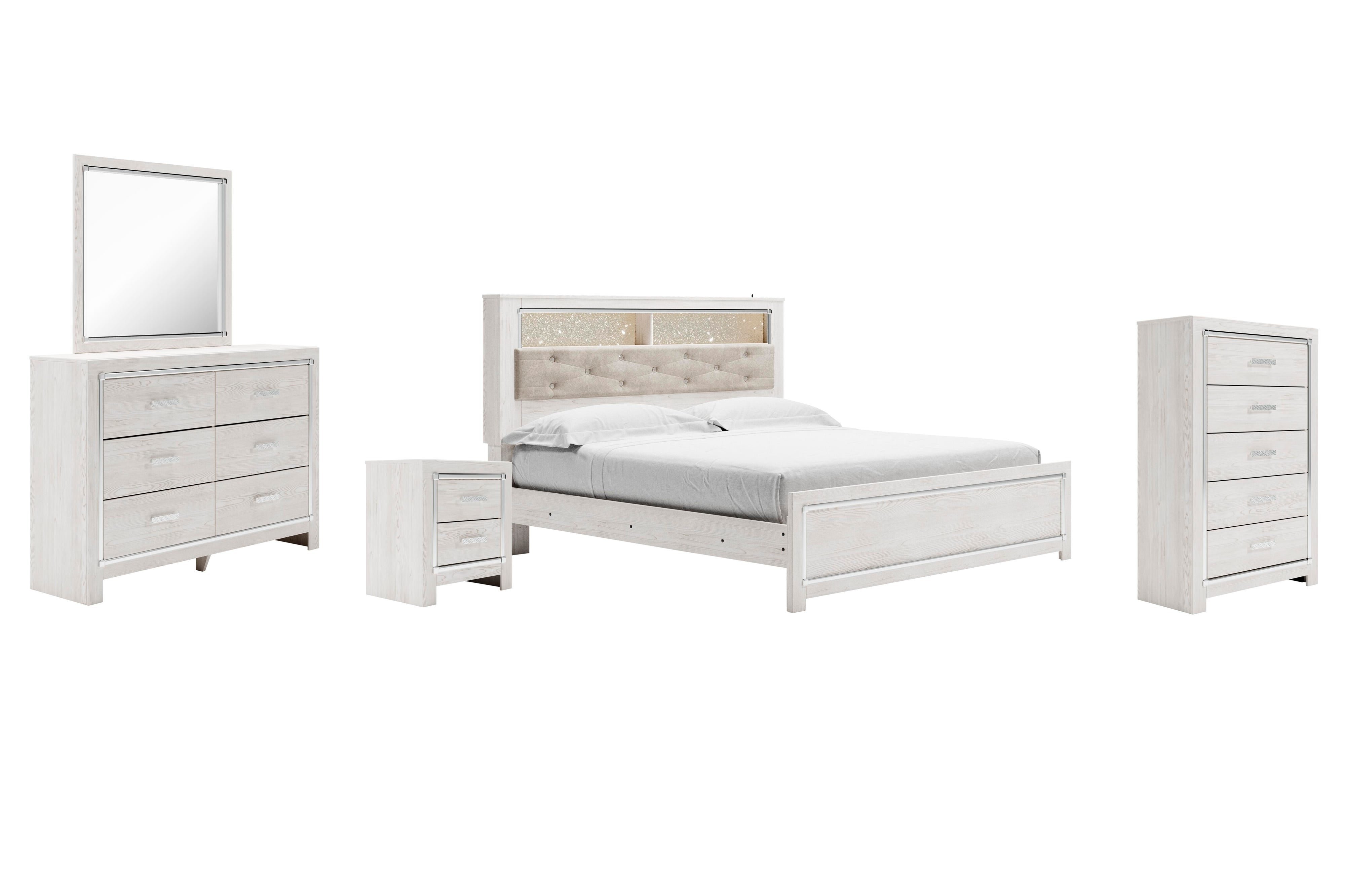 Altyra Panel Bookcase Bed with Mirrored Dresser, Chest and Nightstand