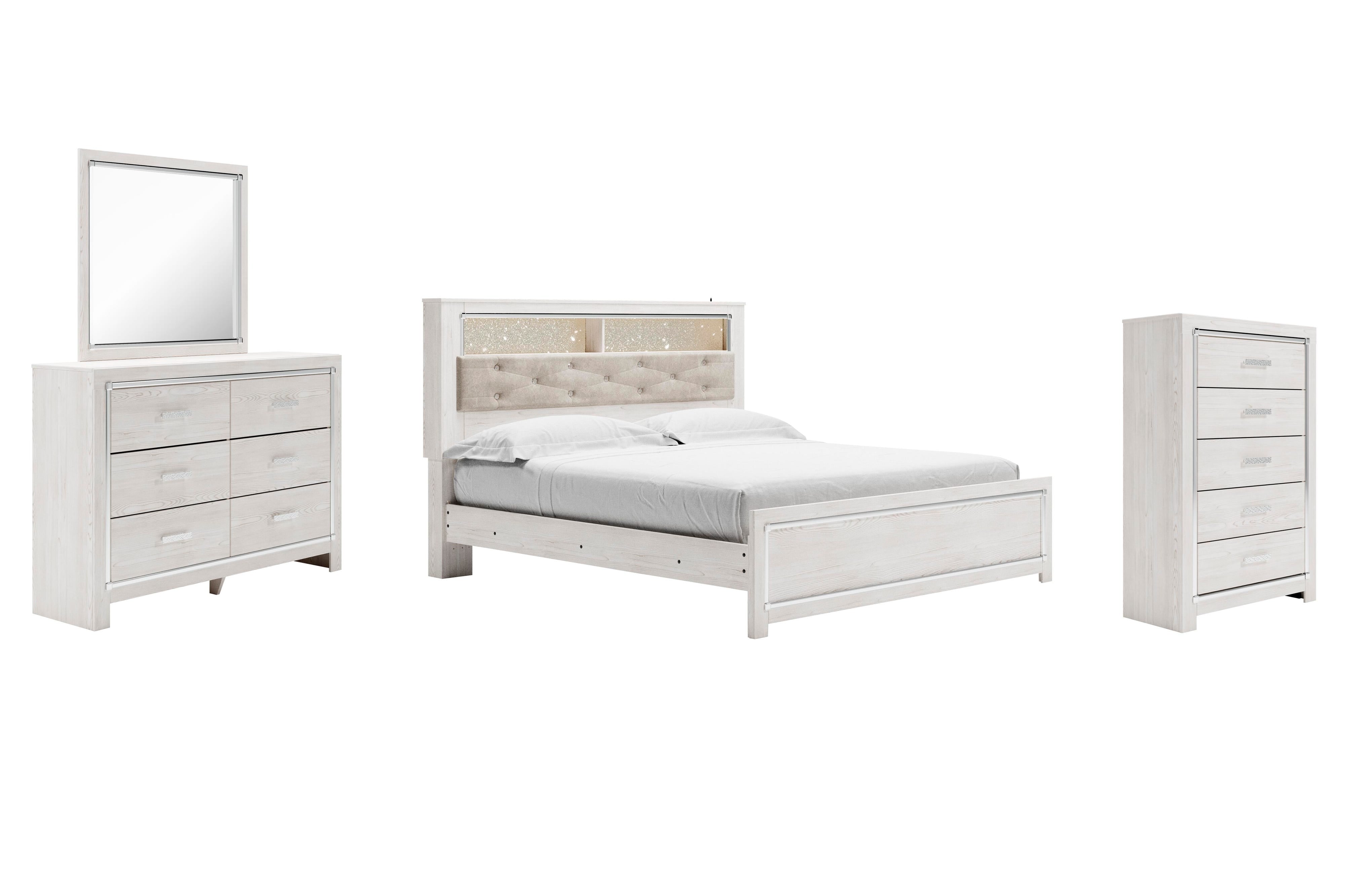 Altyra Bookcase Panel Bed, Dresser, Mirror and Chest