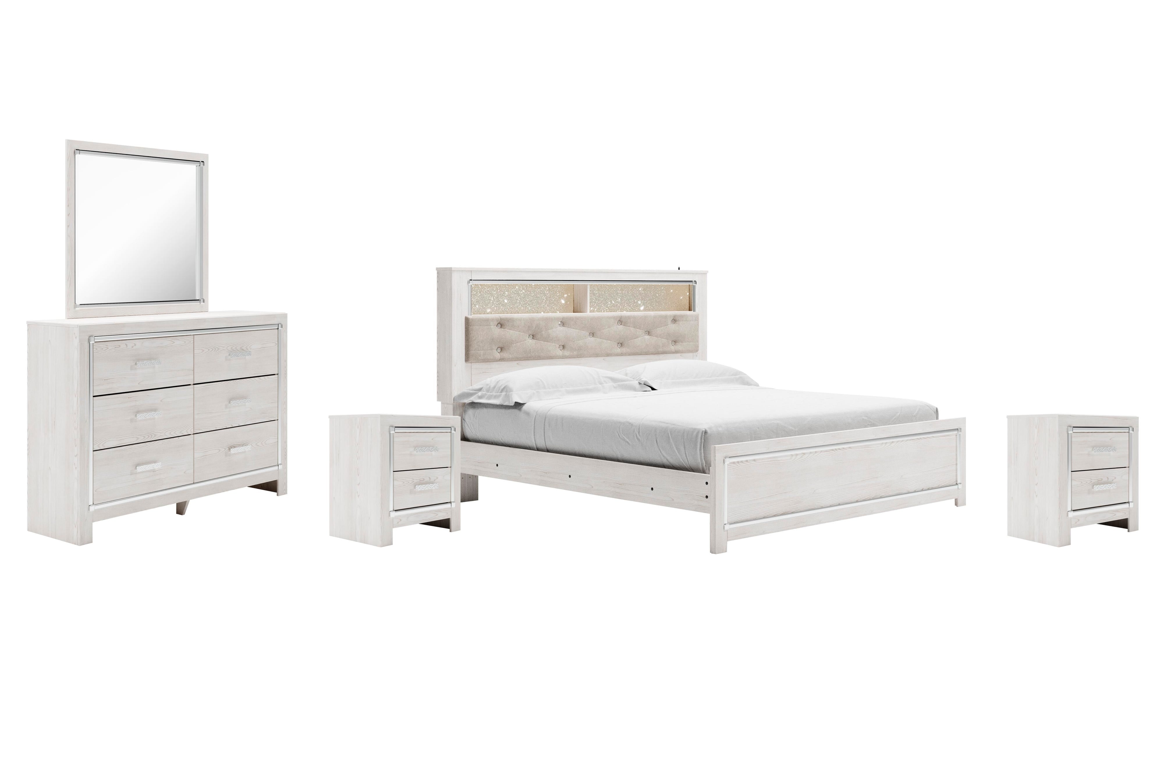 Altyra Panel Bookcase Bed with Mirrored Dresser and 2 Nightstands