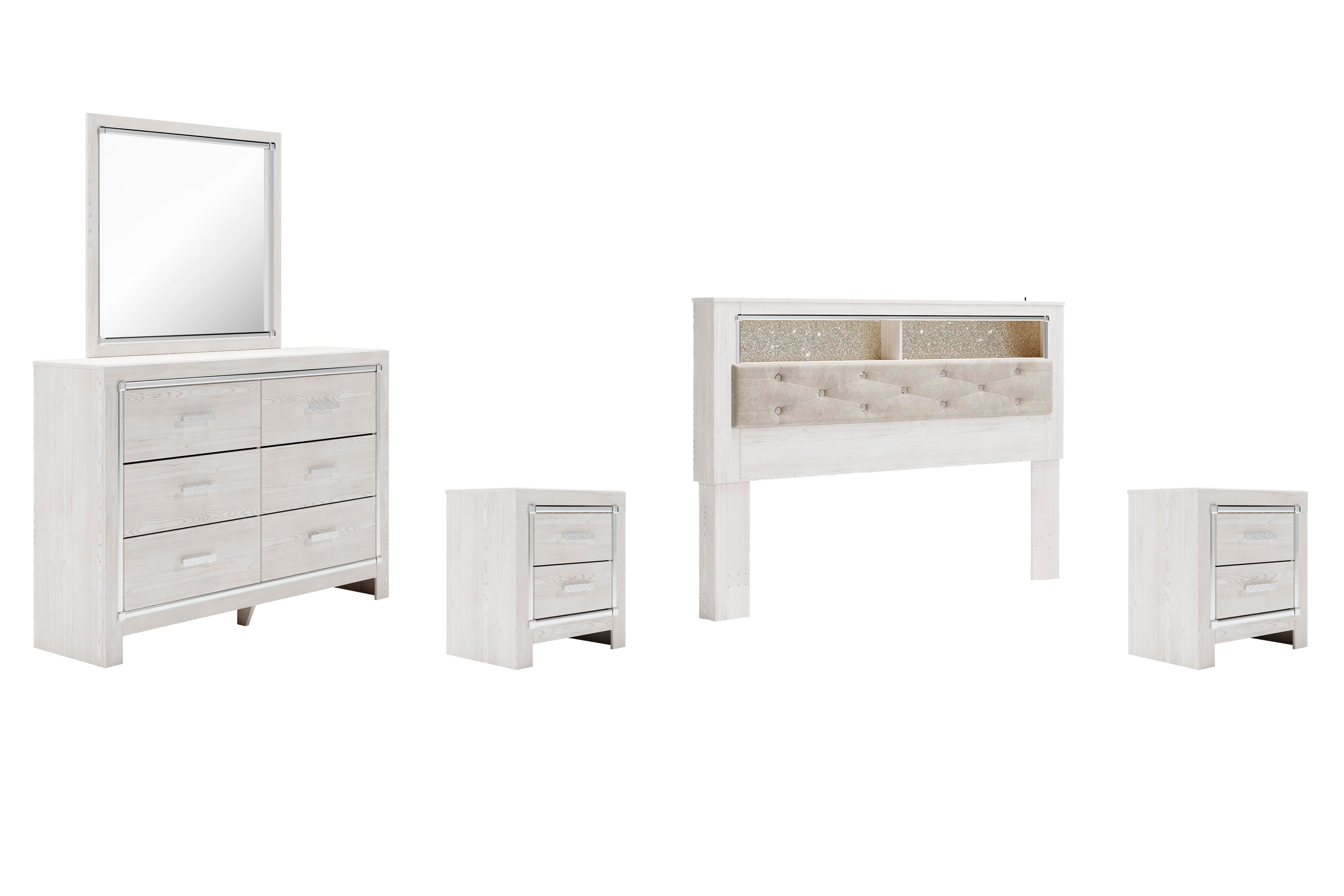Altyra Bookcase Headboard with Mirrored Dresser and 2 Nightstands
