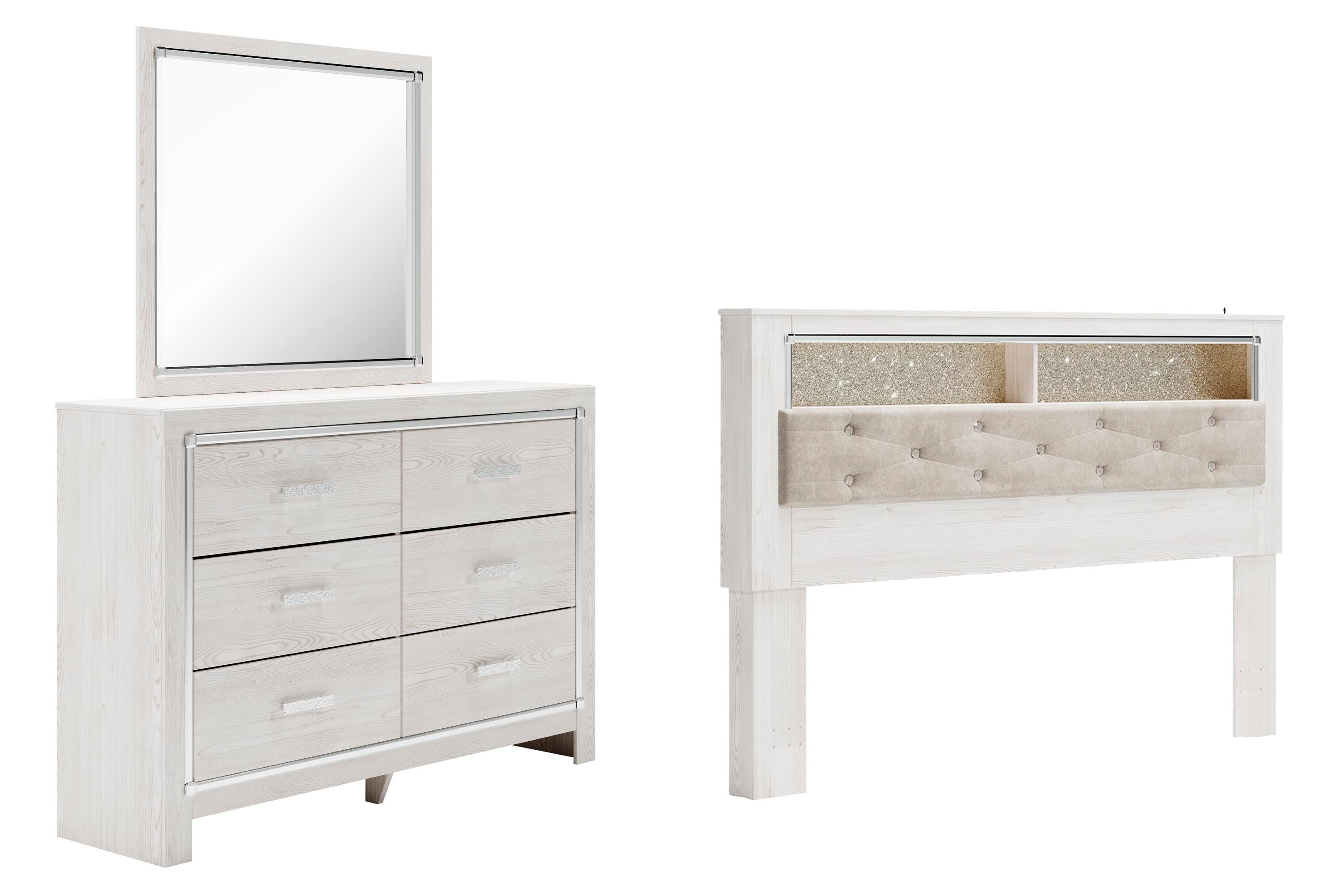 Altyra Bookcase Headboard with Mirrored Dresser