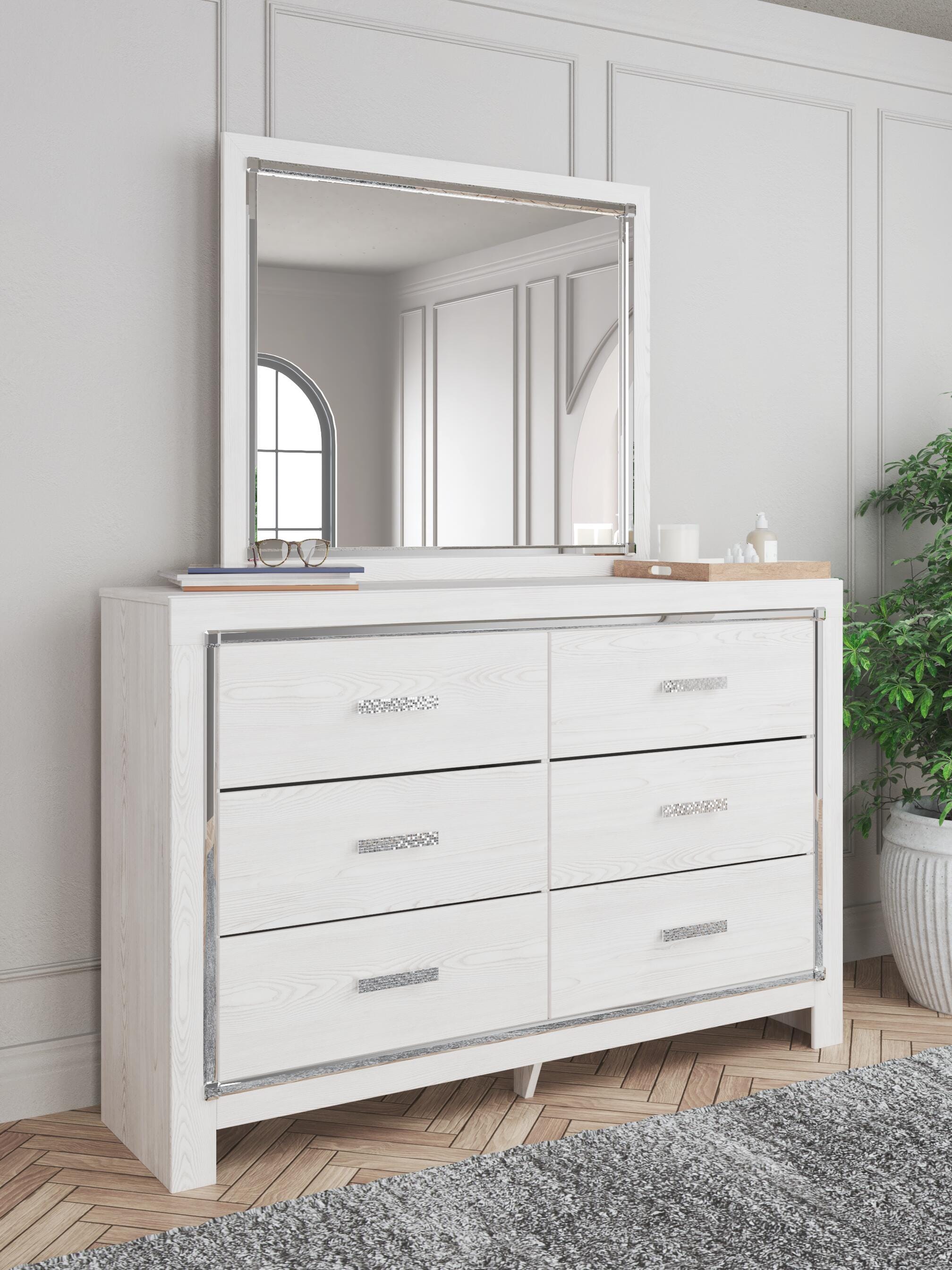 Altyra Upholstered Storage Bed, Dresser, Mirror and 2 Nightstands