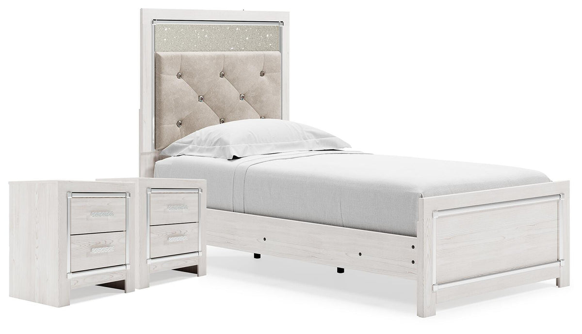 Altyra Upholstered Panel Bed and 2 Nightstands