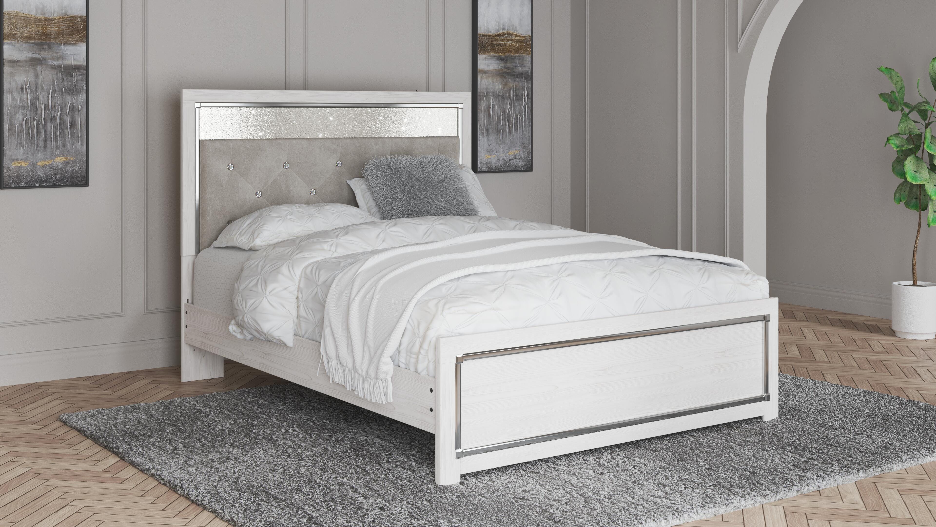 Altyra Upholstered Panel Bed, Dresser, Mirror, Chest and Nightstand