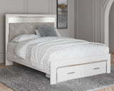 Altyra Upholstered Storage Bed with Mirrored Dresser and Nightstand