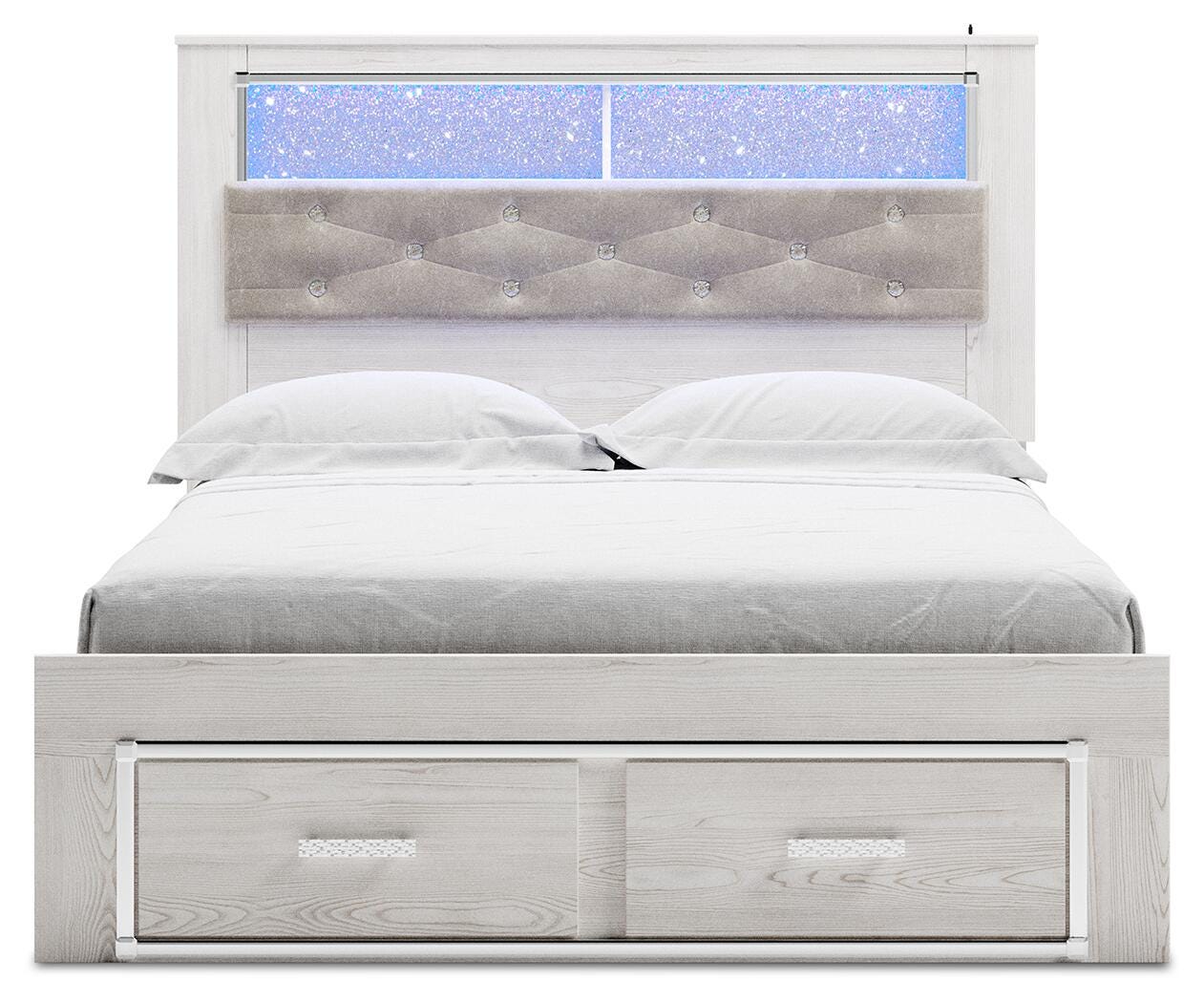 Altyra Upholstered Storage Bed, Dresser, Mirror and 2 Nightstands