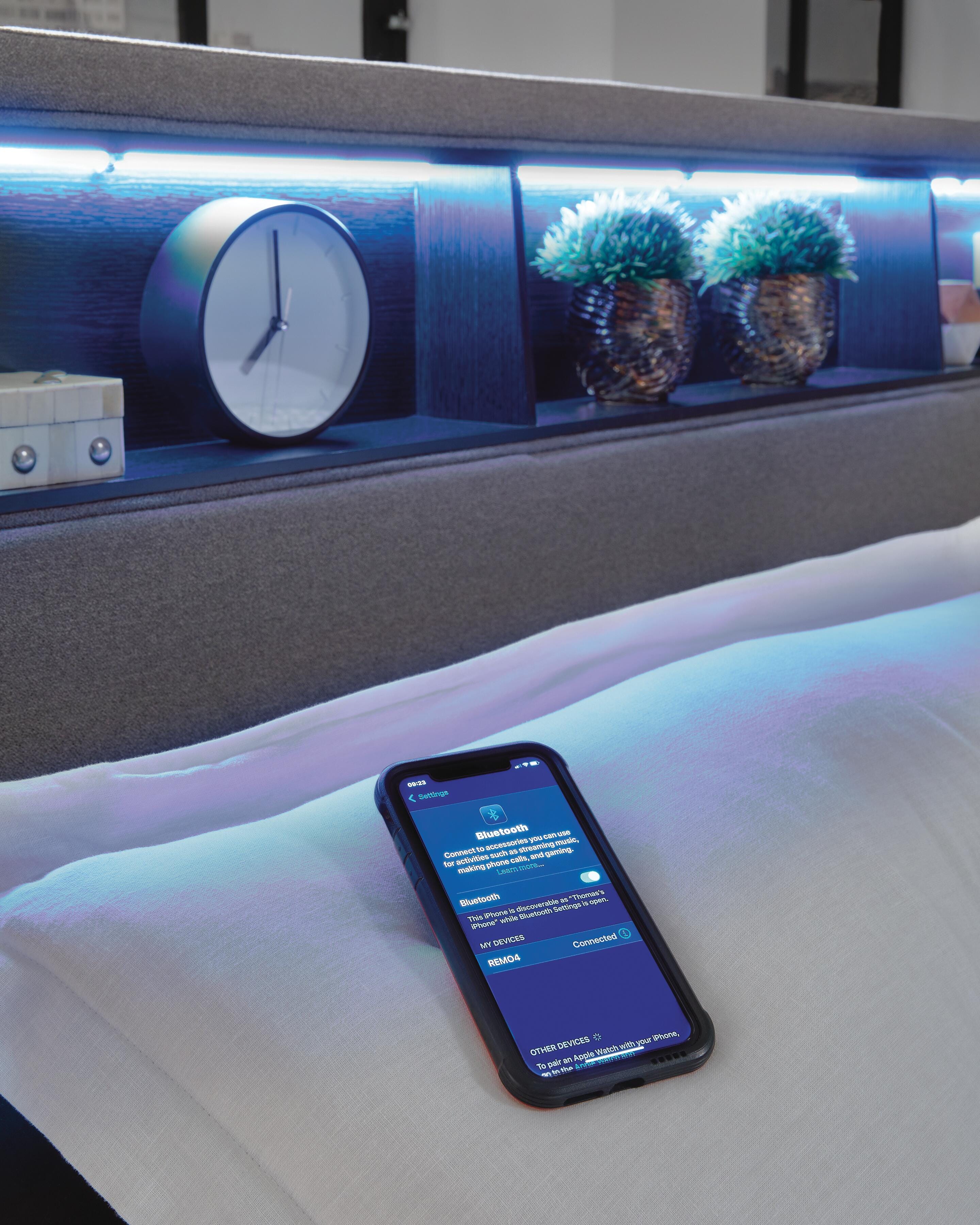 Verishaw Upholstered Bed with Wireless Audio