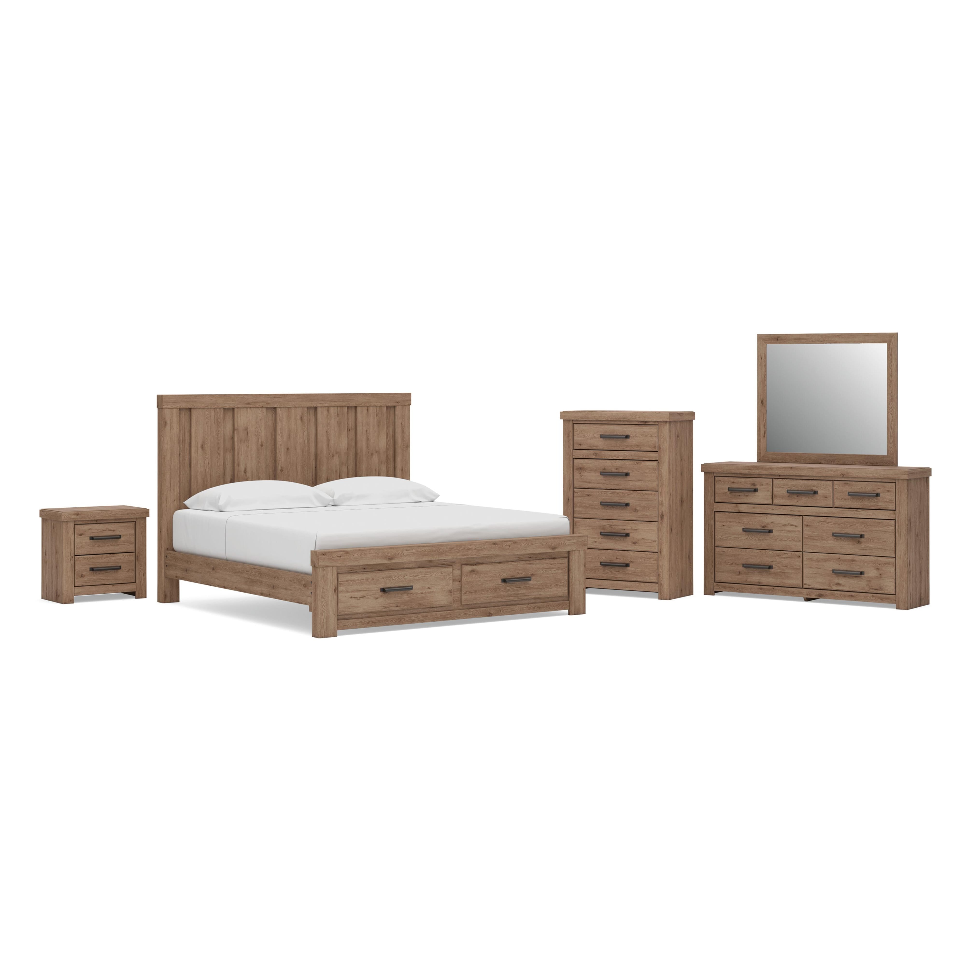 Oliandon Panel Storage Bed, Dresser, Mirror, Chest and Nightstand