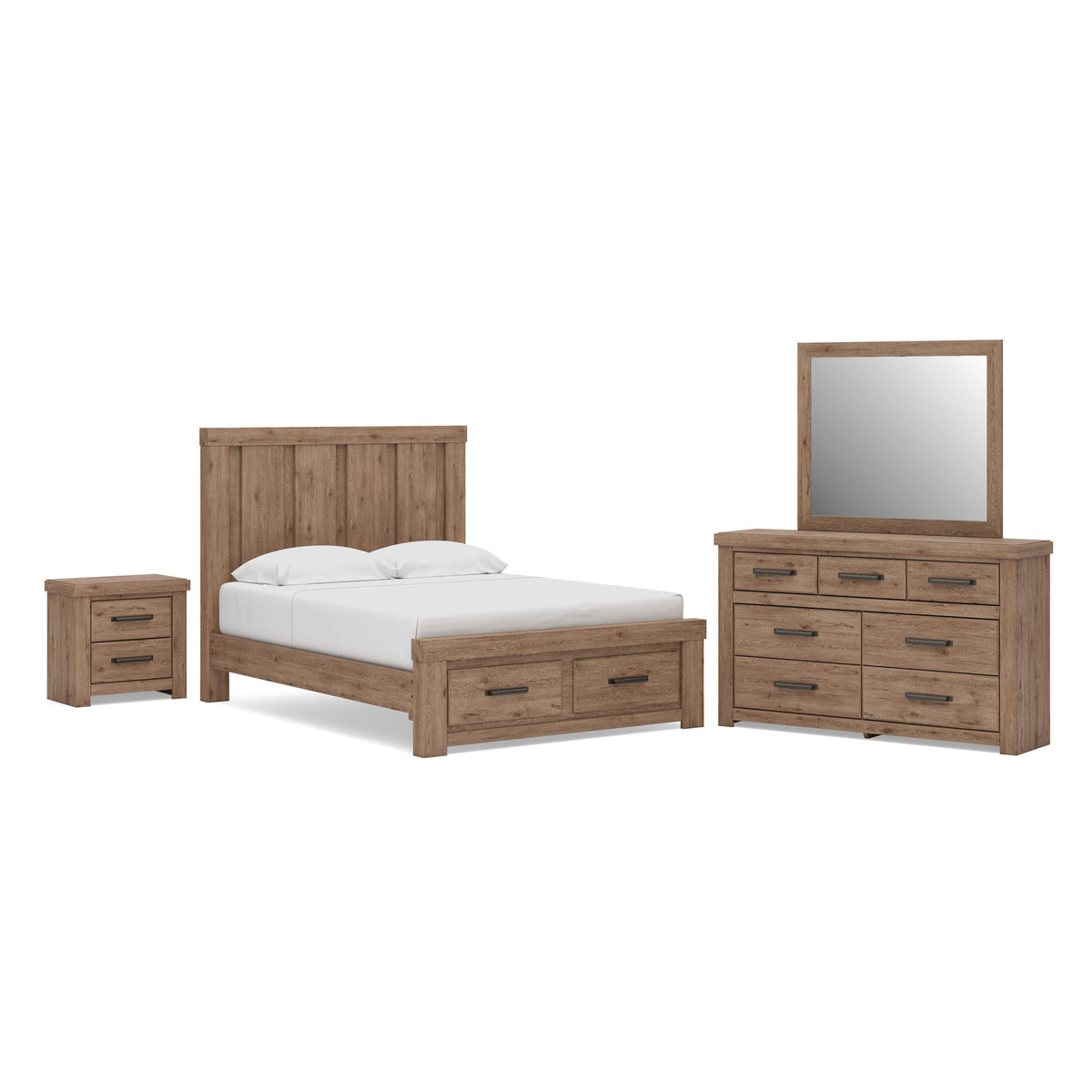 Oliandon Panel Storage Bed. Dresser, Mirror and Nightstand