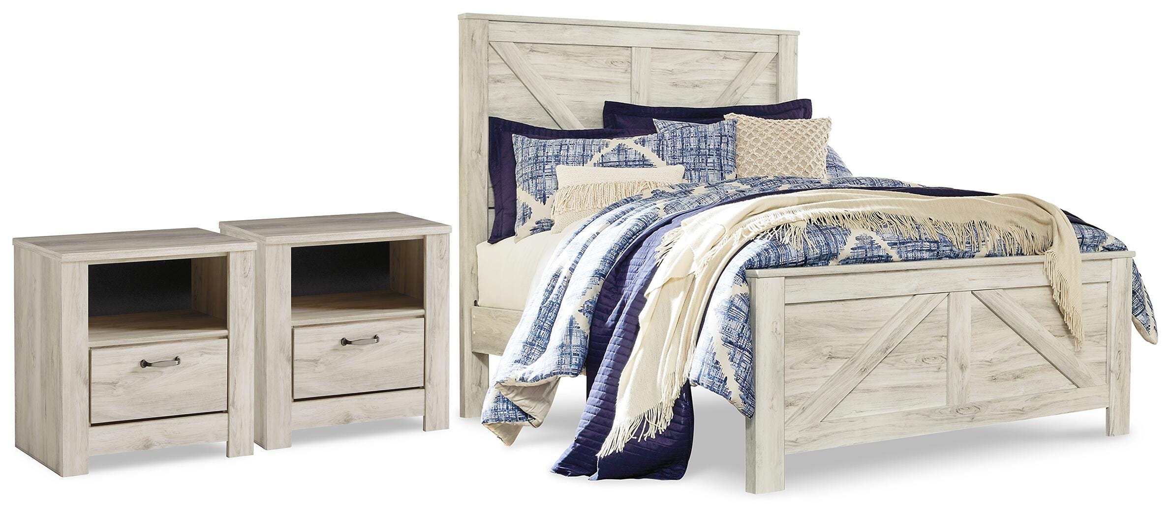 Bellaby Crossbuck Panel Bed and 2 Nightstands