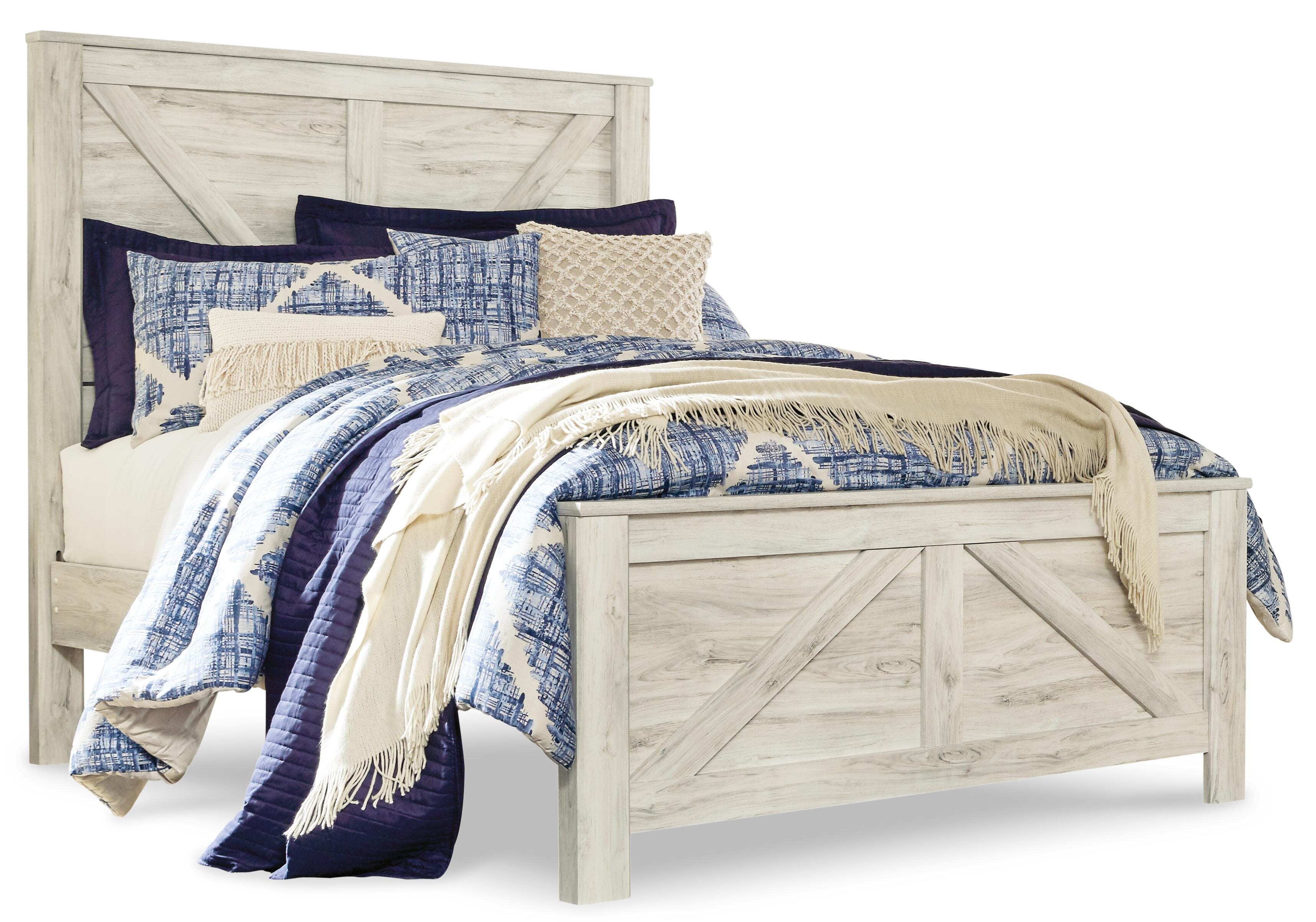 Bellaby Crossbuck Panel Bed with Mirrored Dresser, Chest and Nightstand