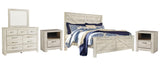 Bellaby Crossbuck Panel Bed with Mirrored Dresser and 2 Nightstands