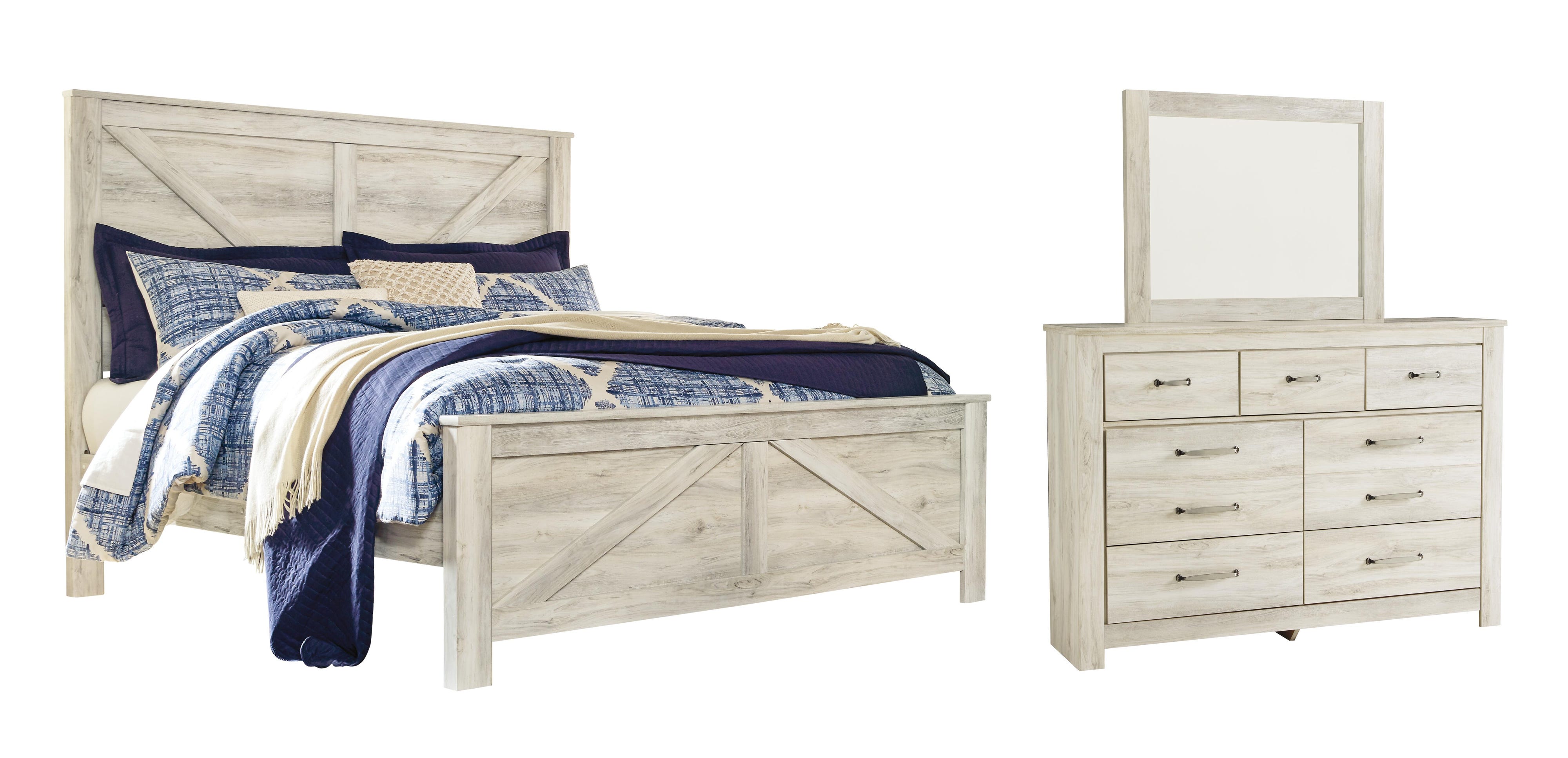 Bellaby Crossbuck Panel Bed with Mirrored Dresser