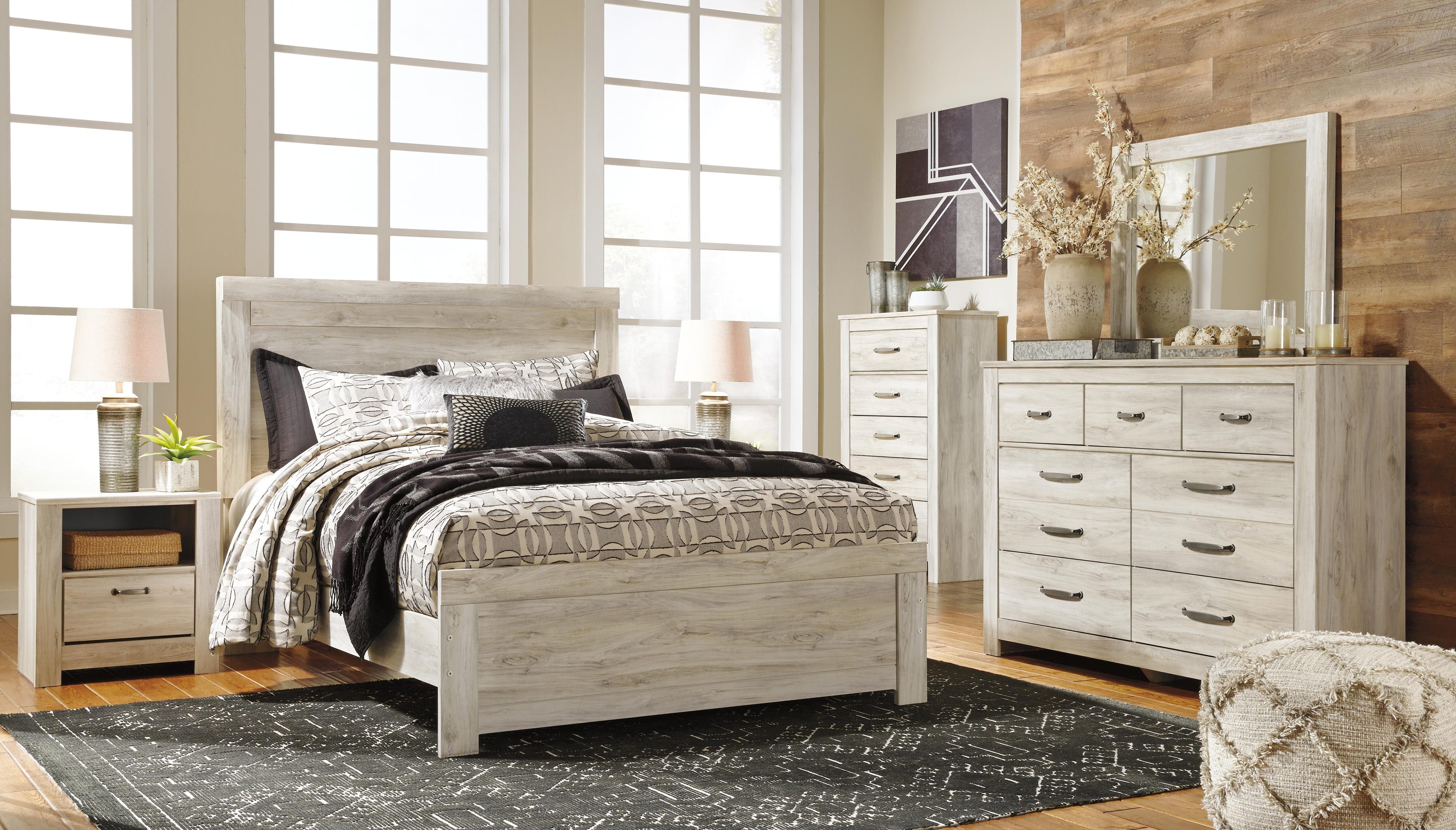 Bellaby Panel Bed, Dresser, Mirror, and Nightstand