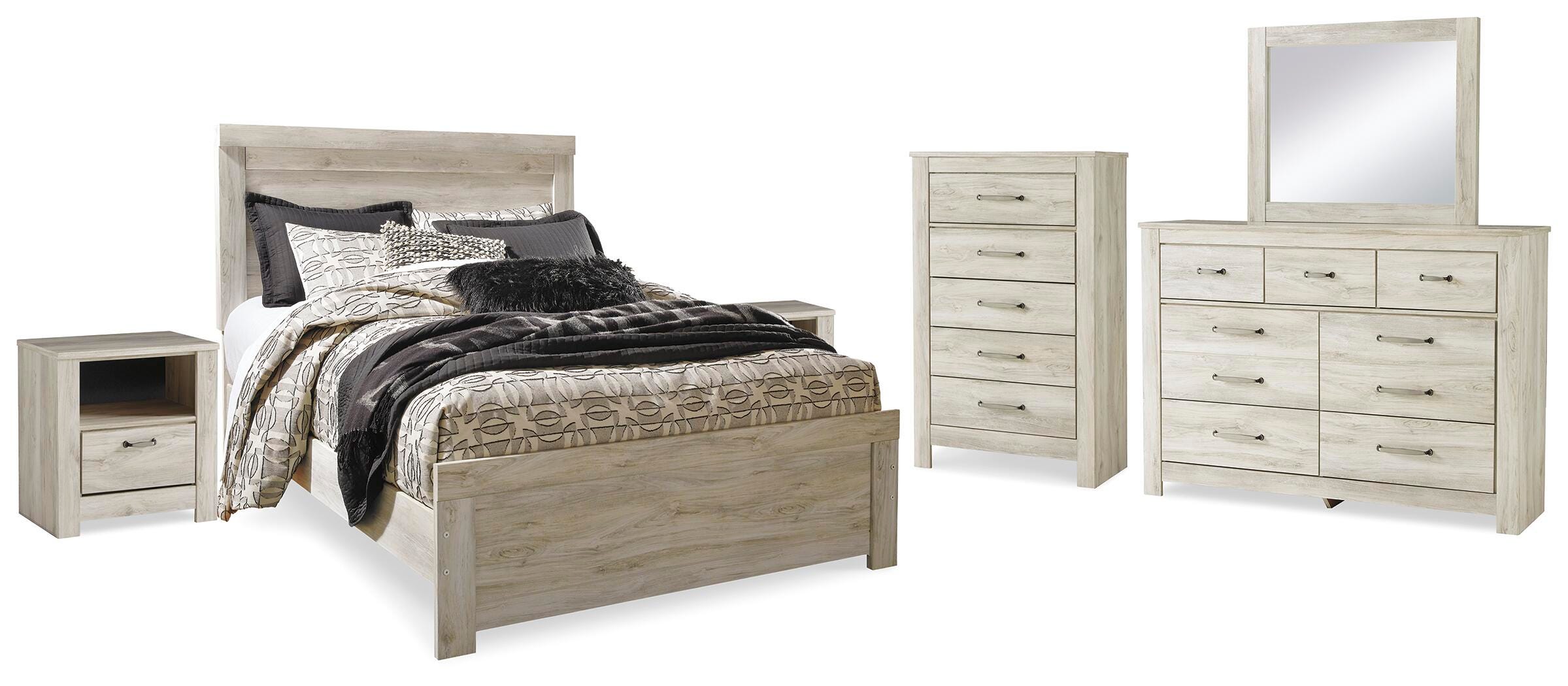 Bellaby Panel Bed, Dresser, Mirror, Chest and 2 Nightstands