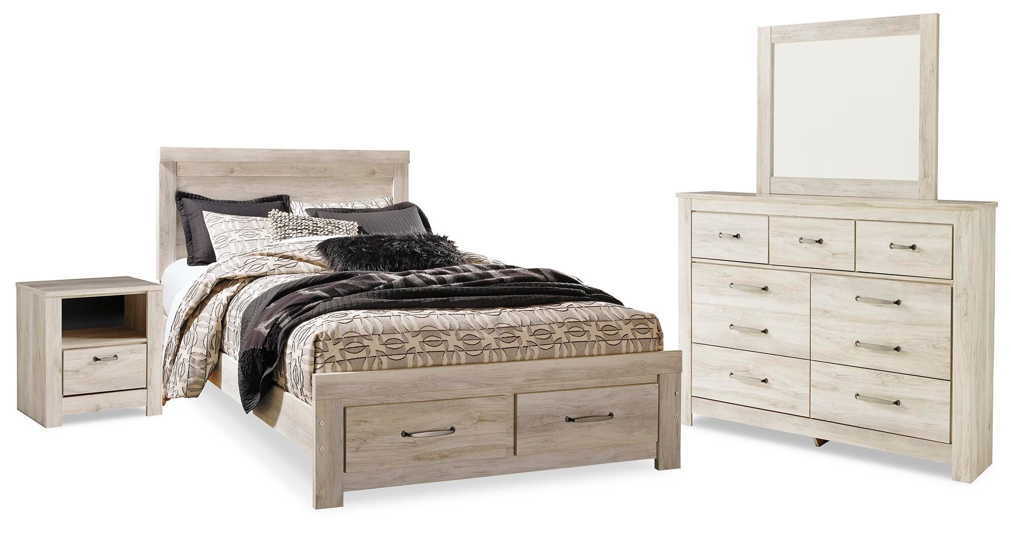 Bellaby Platform Bed with 2 Storage Drawers with Mirrored Dresser and Nightstand