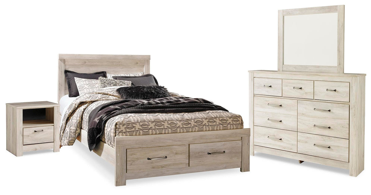 Bellaby Platform Bed with 2 Storage Drawers with Mirrored Dresser and Nightstand