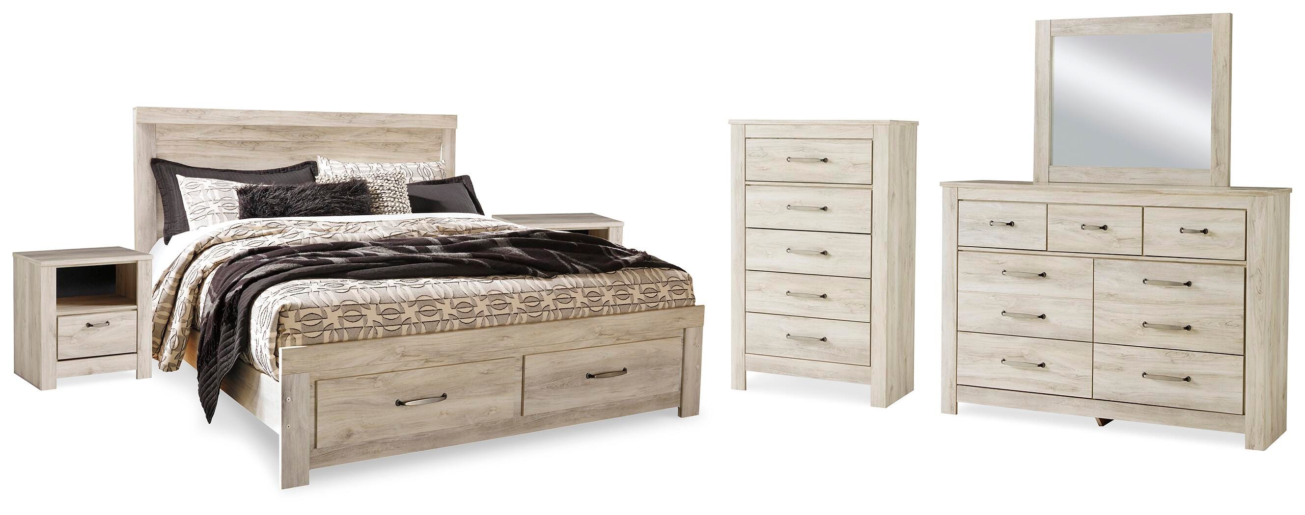 Bellaby Storage Bed, Dresser, Mirror, Chest and 2 Nightstands