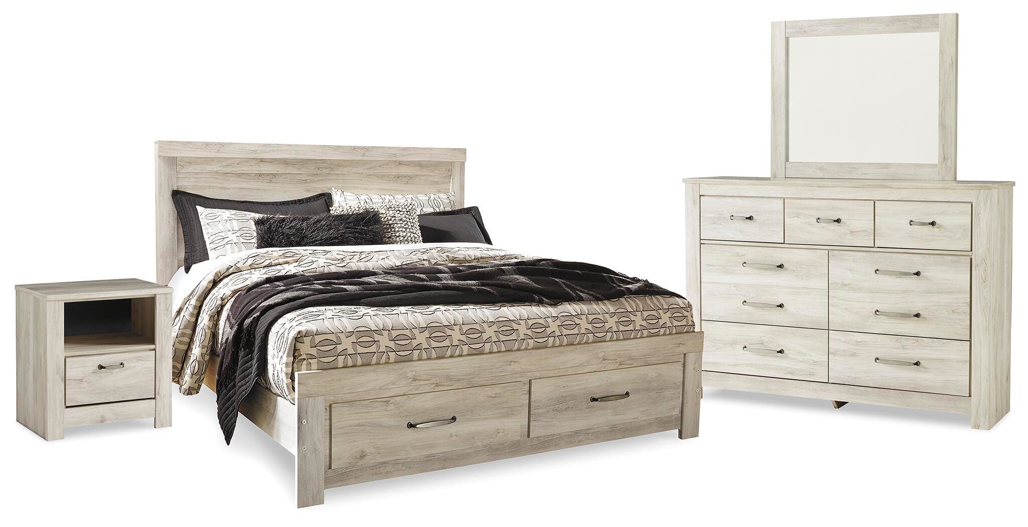 Bellaby Platform Bed with 2 Storage Drawers with Mirrored Dresser and Nightstand