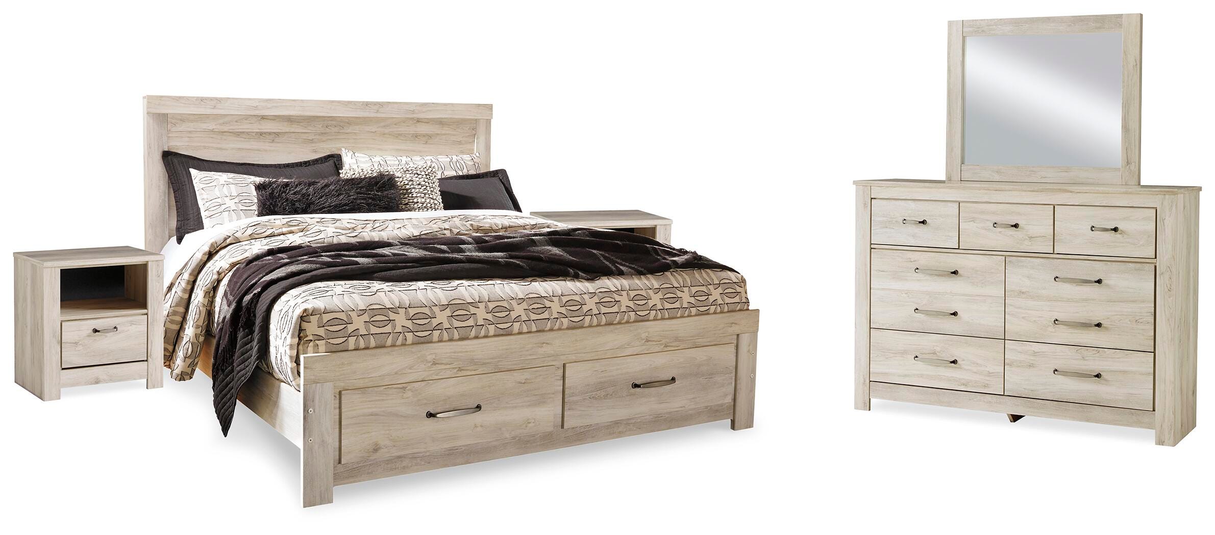 Bellaby Panel Storage Bed, Dresser, Mirror and 2 Nightstands