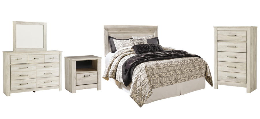 Bellaby Panel Headboard with Mirrored Dresser, Chest and Nightstand