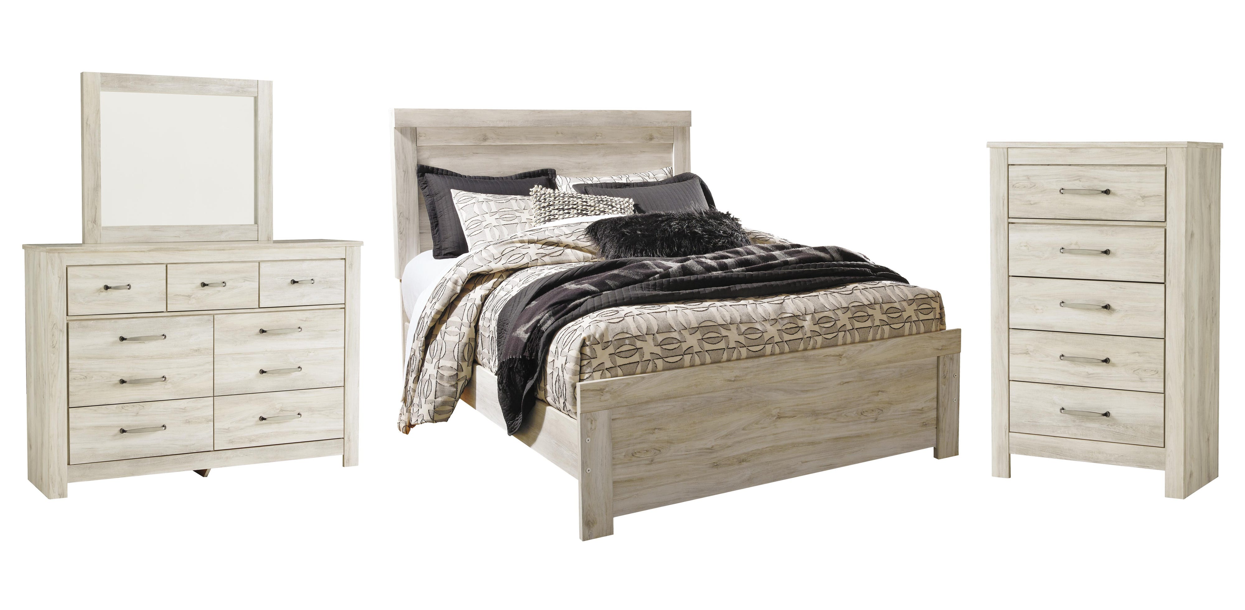 Bellaby Panel Bed with Mirrored Dresser and Chest