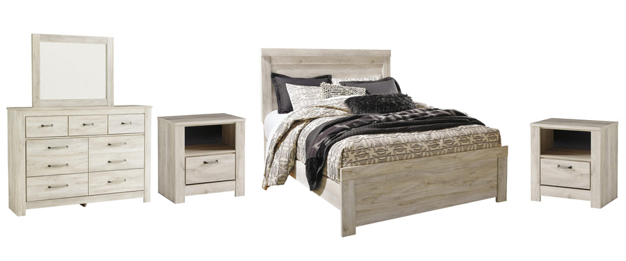 Bellaby Panel Bed with Mirrored Dresser and 2 Nightstands