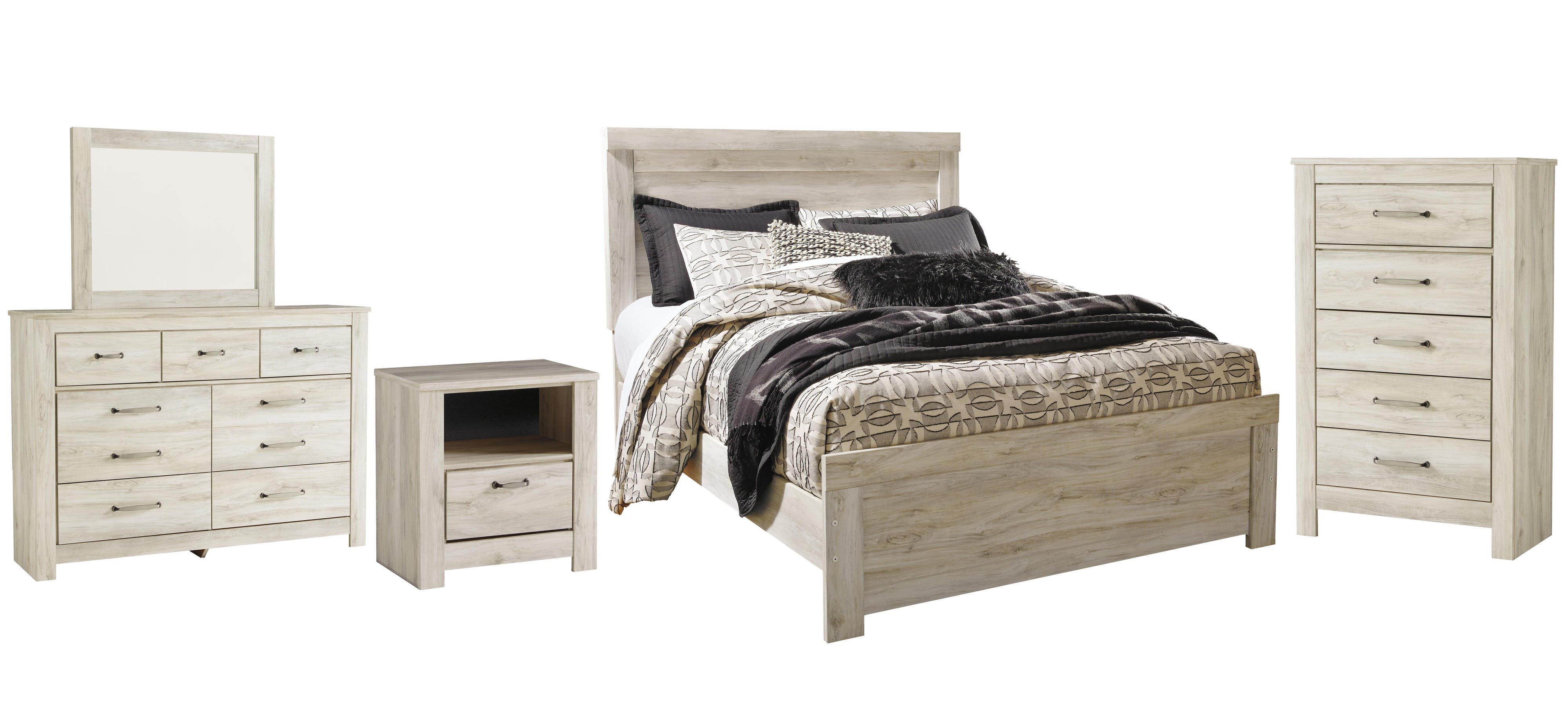 Bellaby Panel Bed with Mirrored Dresser, Chest and Nightstand