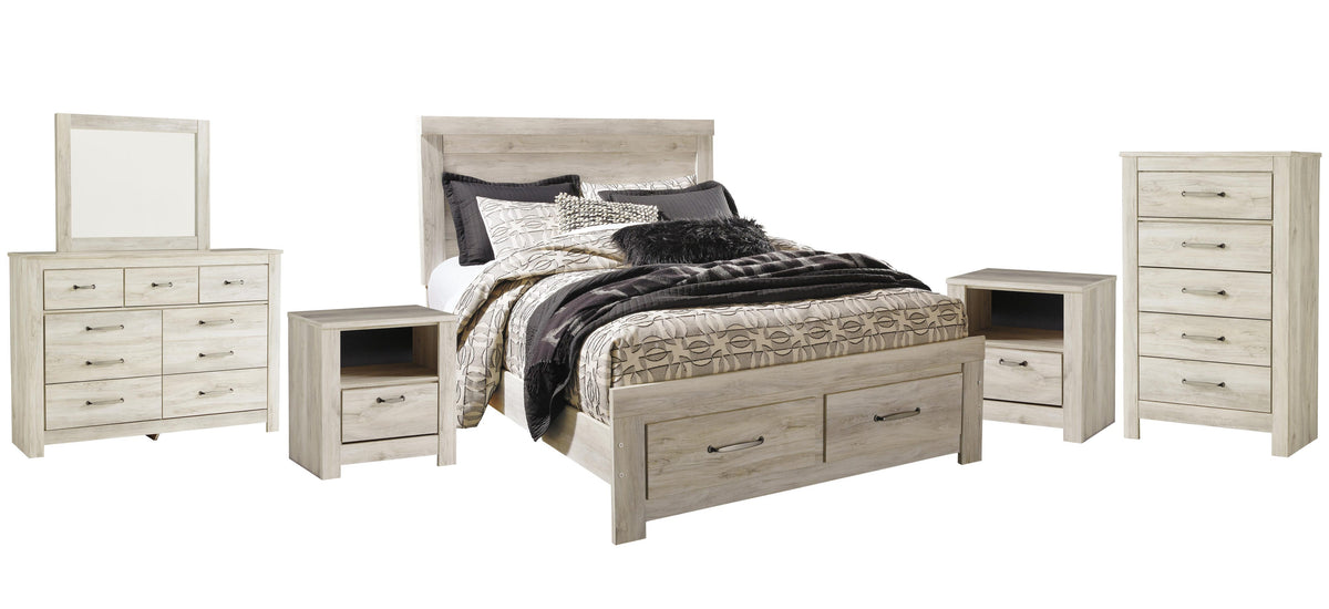 Bellaby Platform Bed with 2 Storage Drawers with Mirrored Dresser, Chest and 2 Nightstands