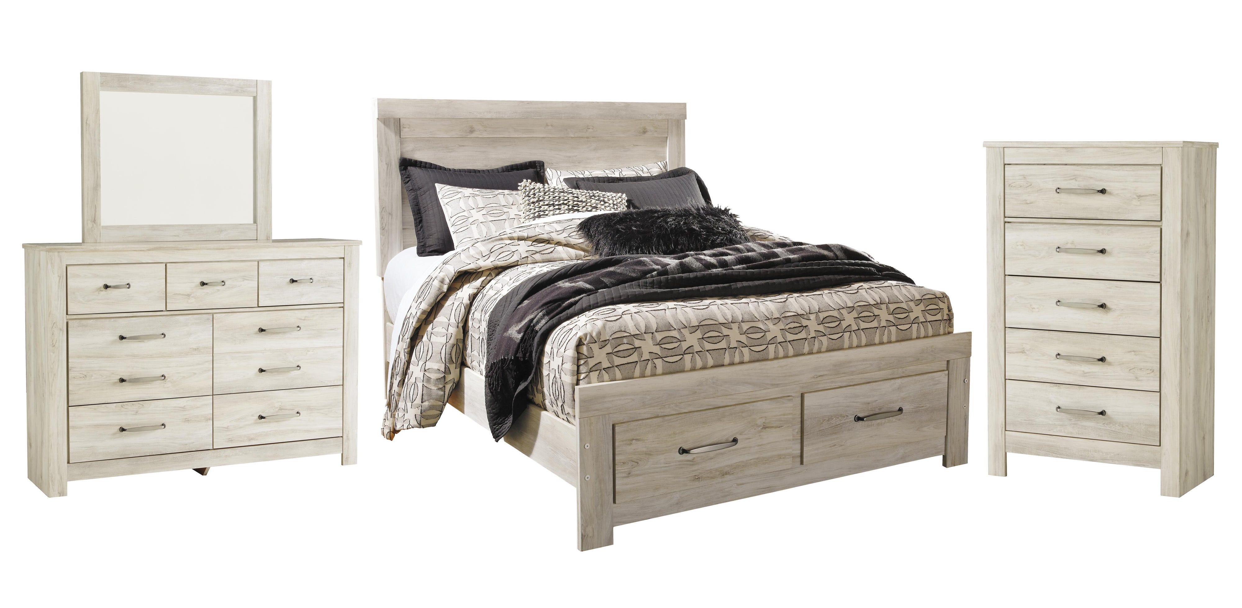 Bellaby Platform Bed with 2 Storage Drawers with Mirrored Dresser and Chest
