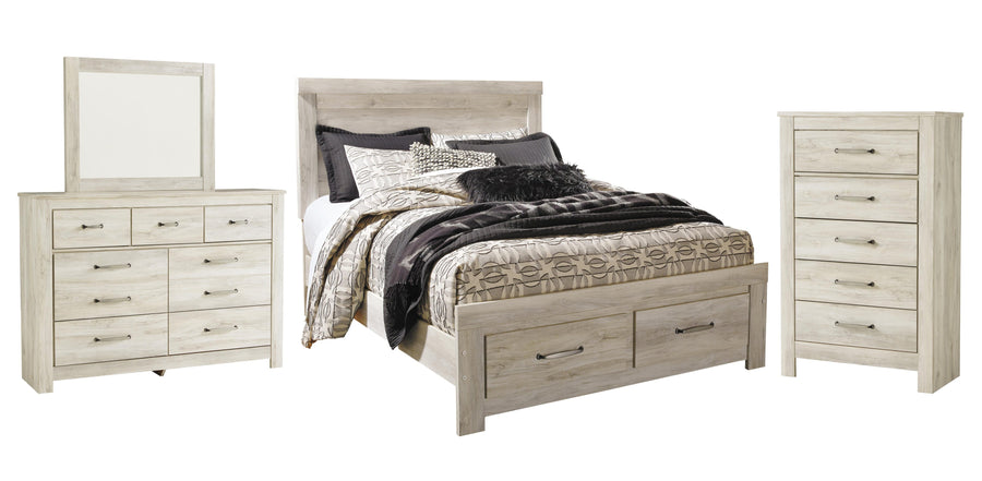 Bellaby Platform Bed with 2 Storage Drawers with Mirrored Dresser and Chest