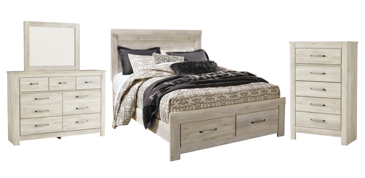 Bellaby Platform Bed with 2 Storage Drawers with Mirrored Dresser and Chest