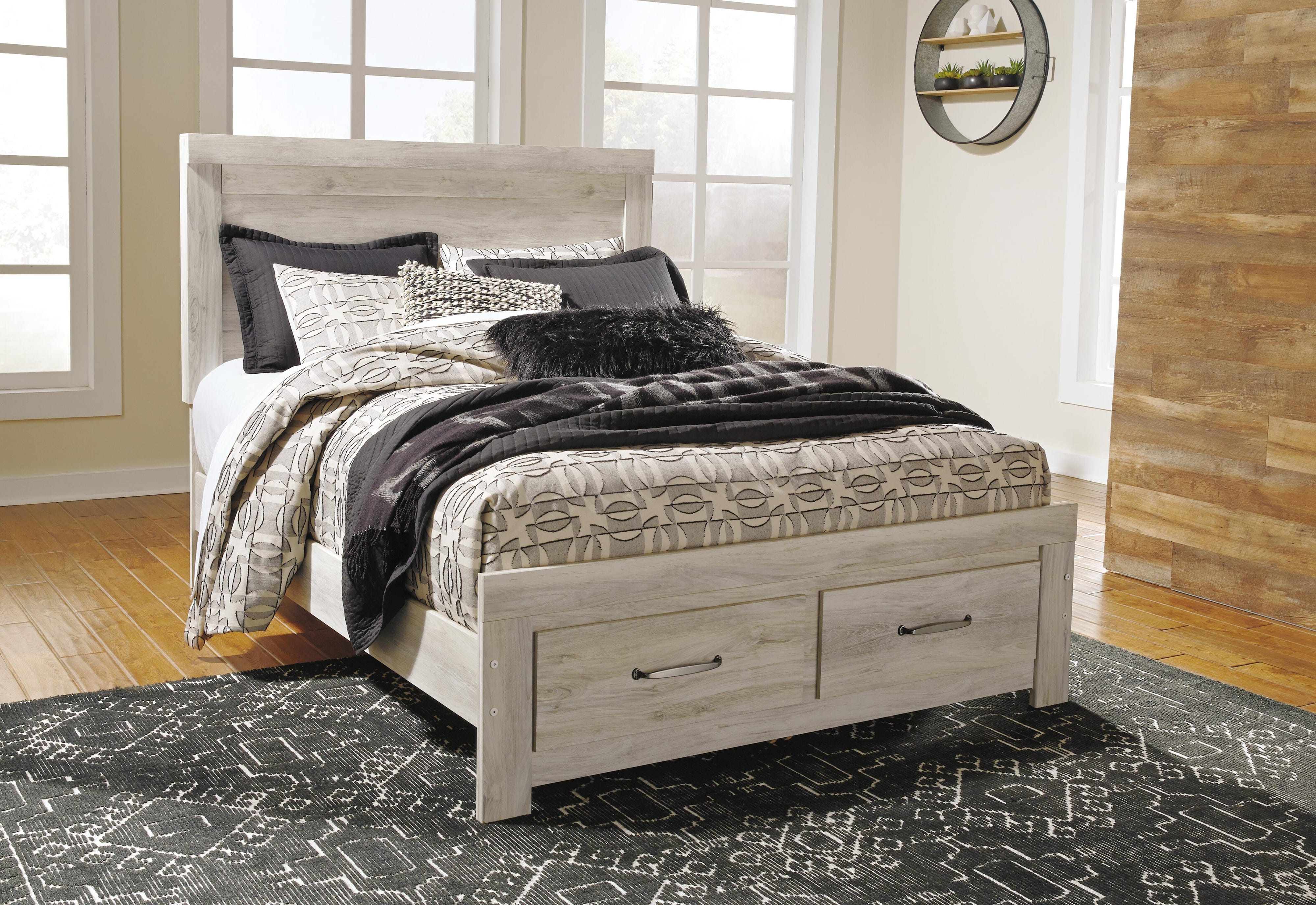 Bellaby Platform Bed with 2 Storage Drawers with Mirrored Dresser and 2 Nightstands