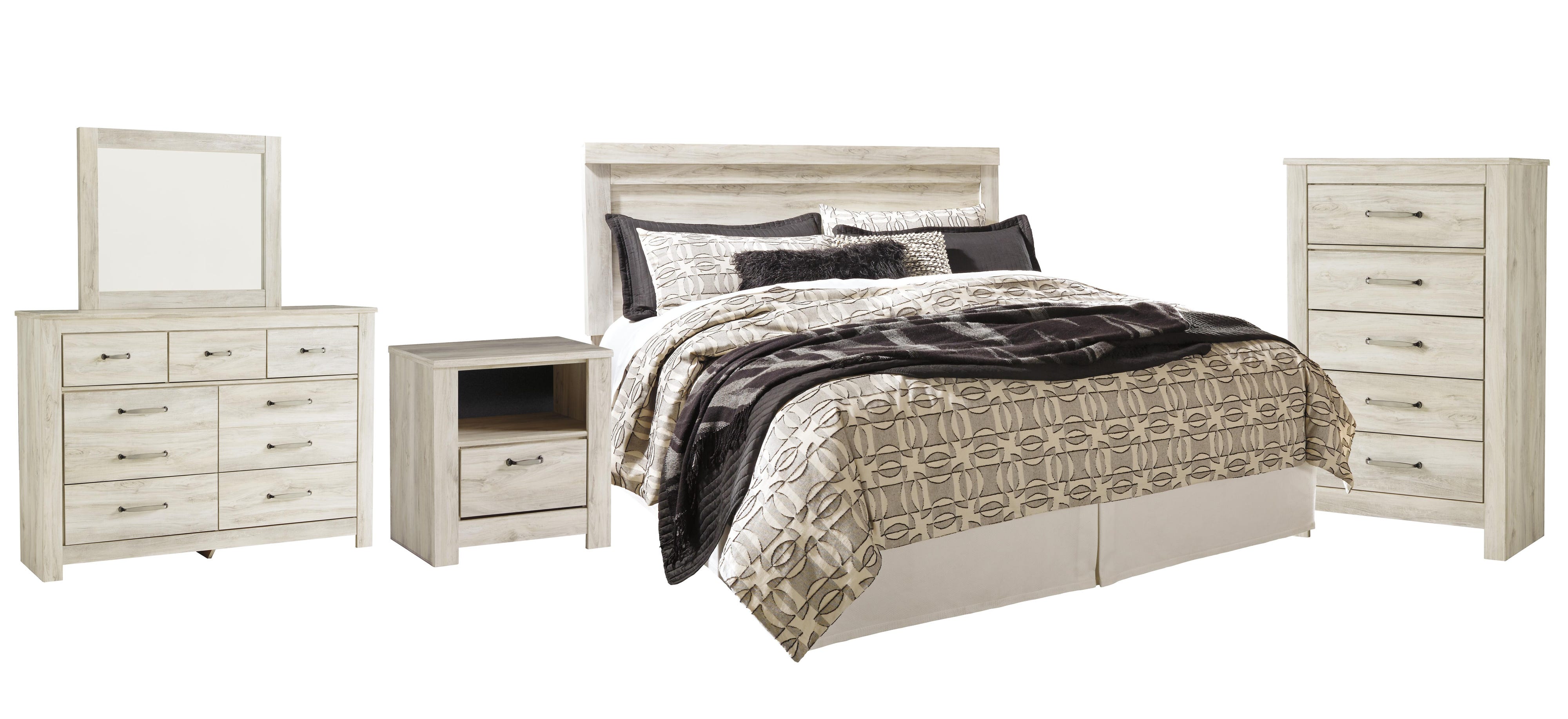 Bellaby Panel Headboard with Mirrored Dresser, Chest and Nightstand