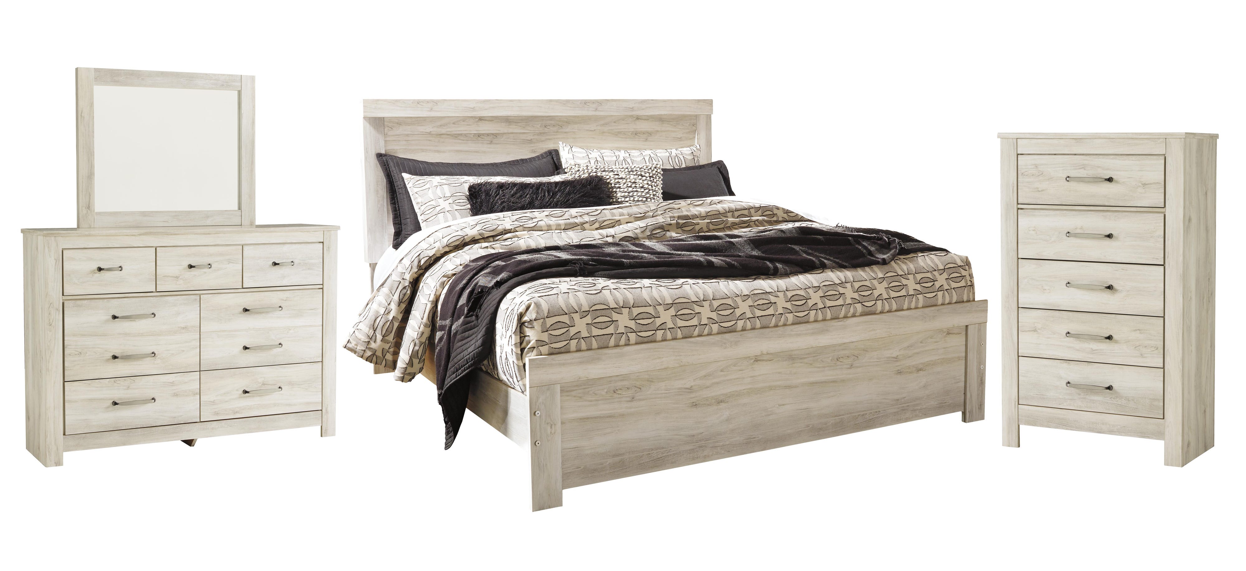 Bellaby Panel Bed with Mirrored Dresser and Chest