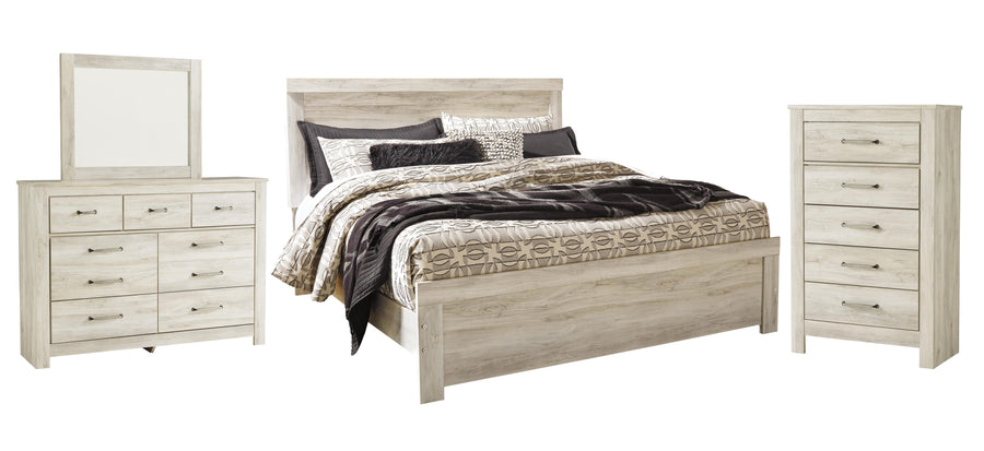 Bellaby Panel Bed with Mirrored Dresser and Chest