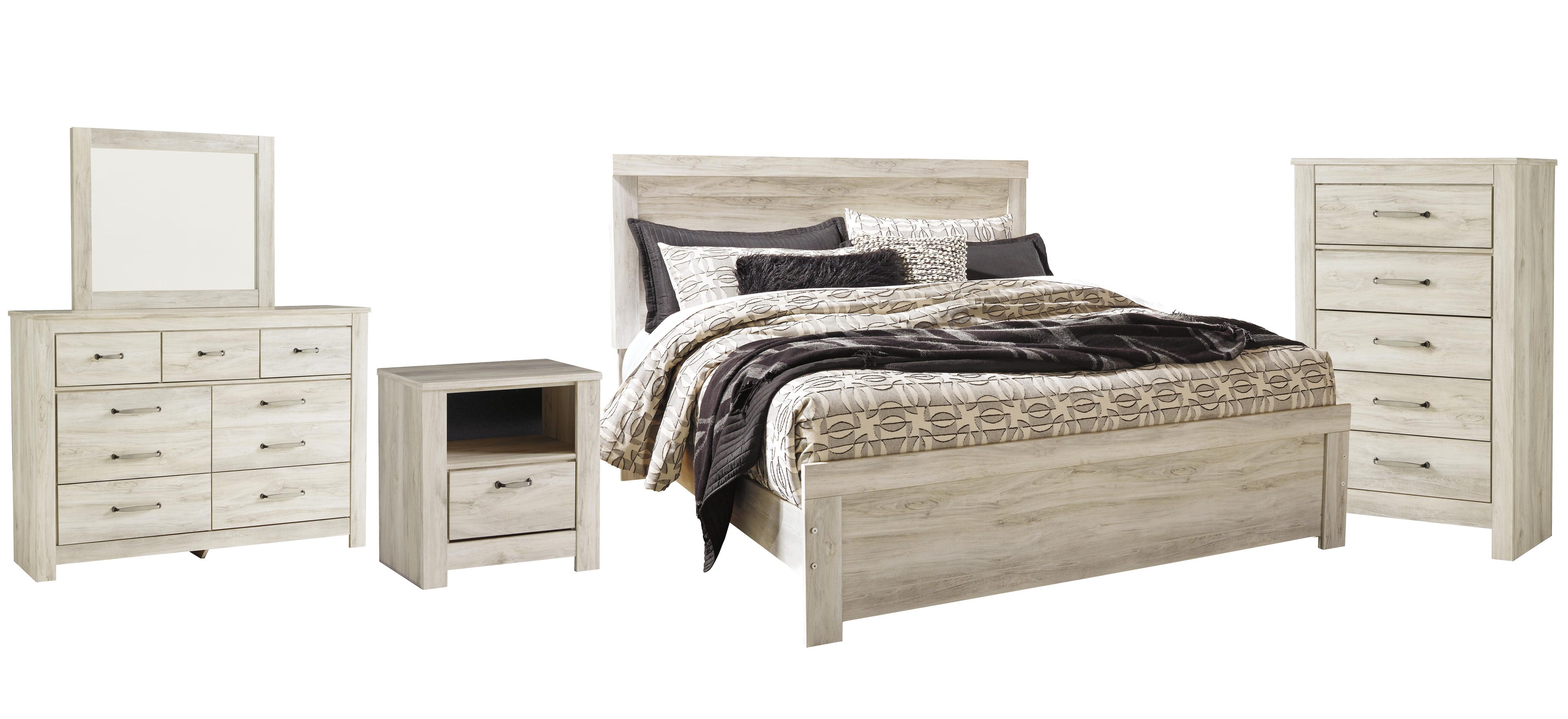 Bellaby Panel Bed with Mirrored Dresser, Chest and Nightstand