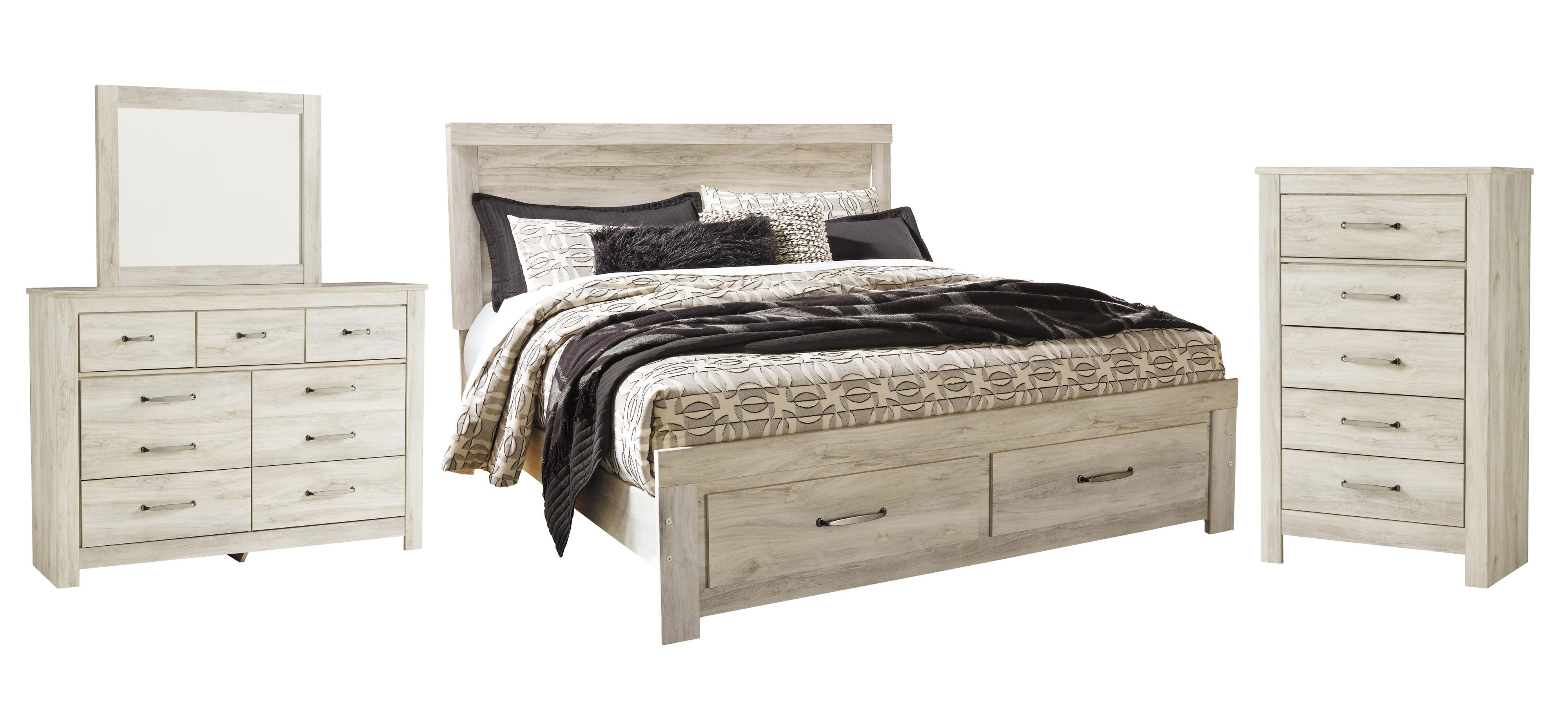 Bellaby Platform Bed with 2 Storage Drawers with Mirrored Dresser and Chest
