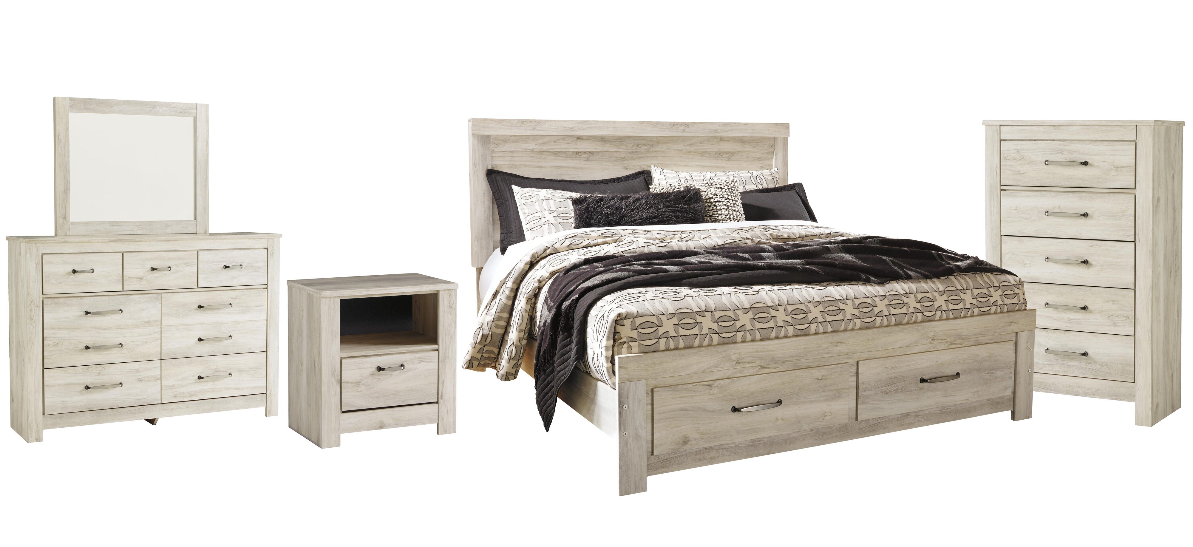 Bellaby Platform Bed with 2 Storage Drawers with Mirrored Dresser, Chest and Nightstand