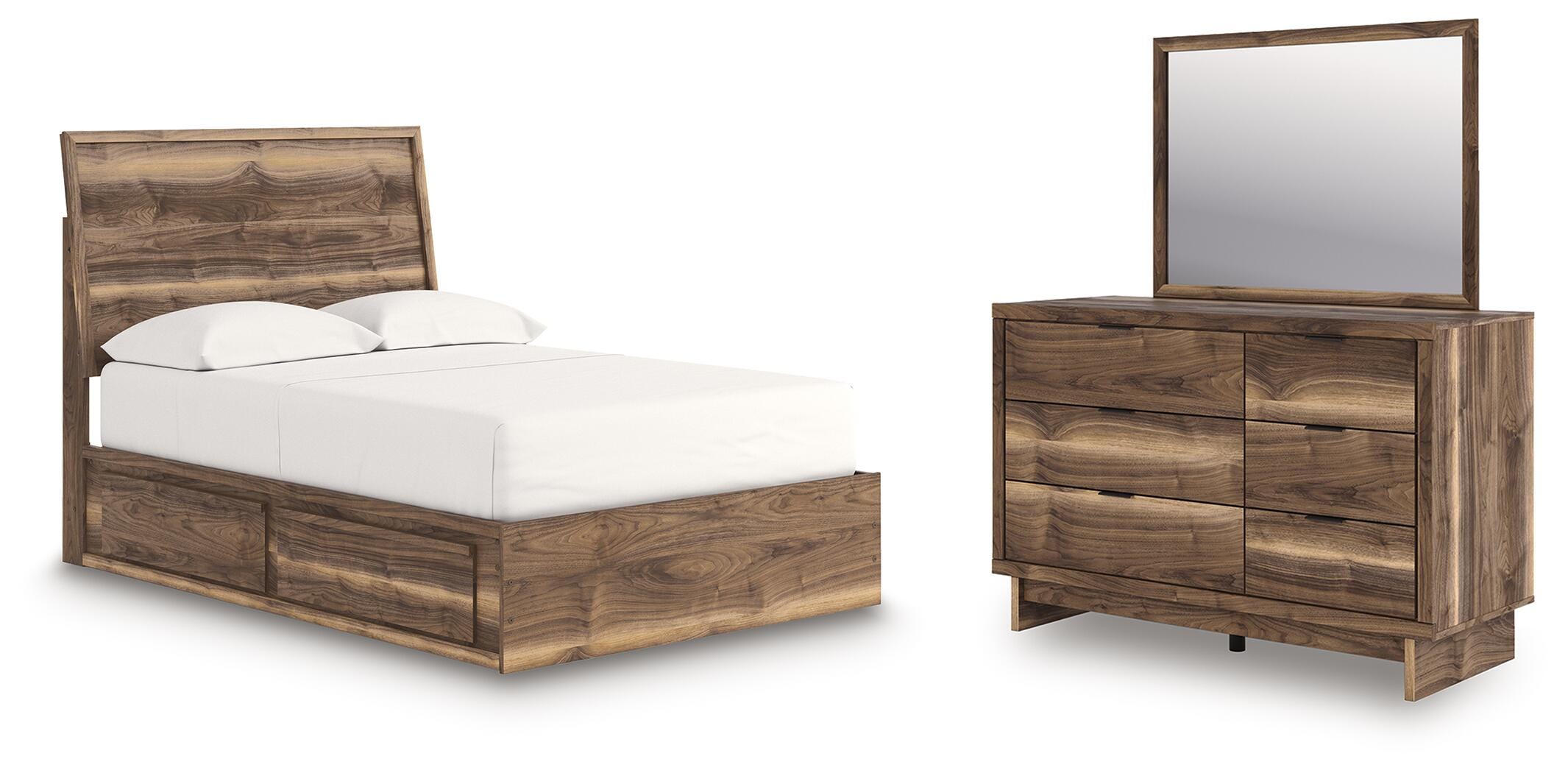 Chirason Panel Bed with Storage, Dresser and Mirror