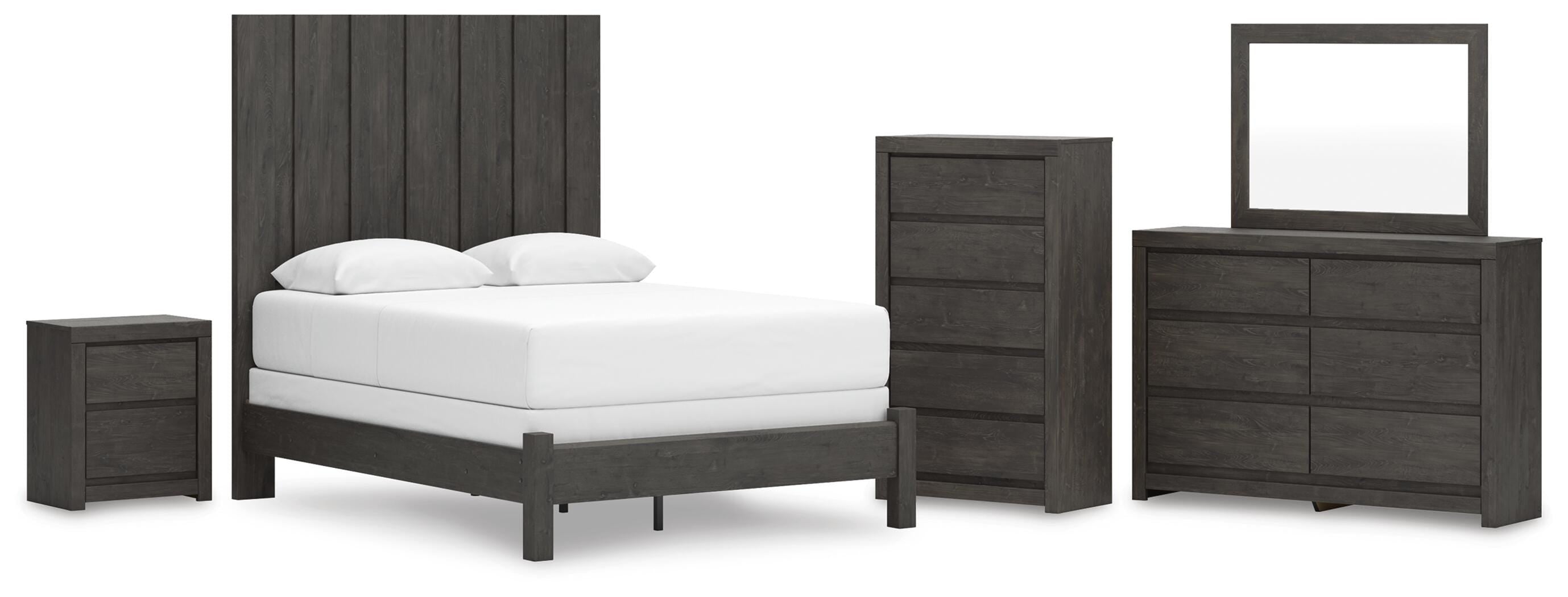 Fraluna Panel Bed, Dresser, Mirror, Chest and Nightstand