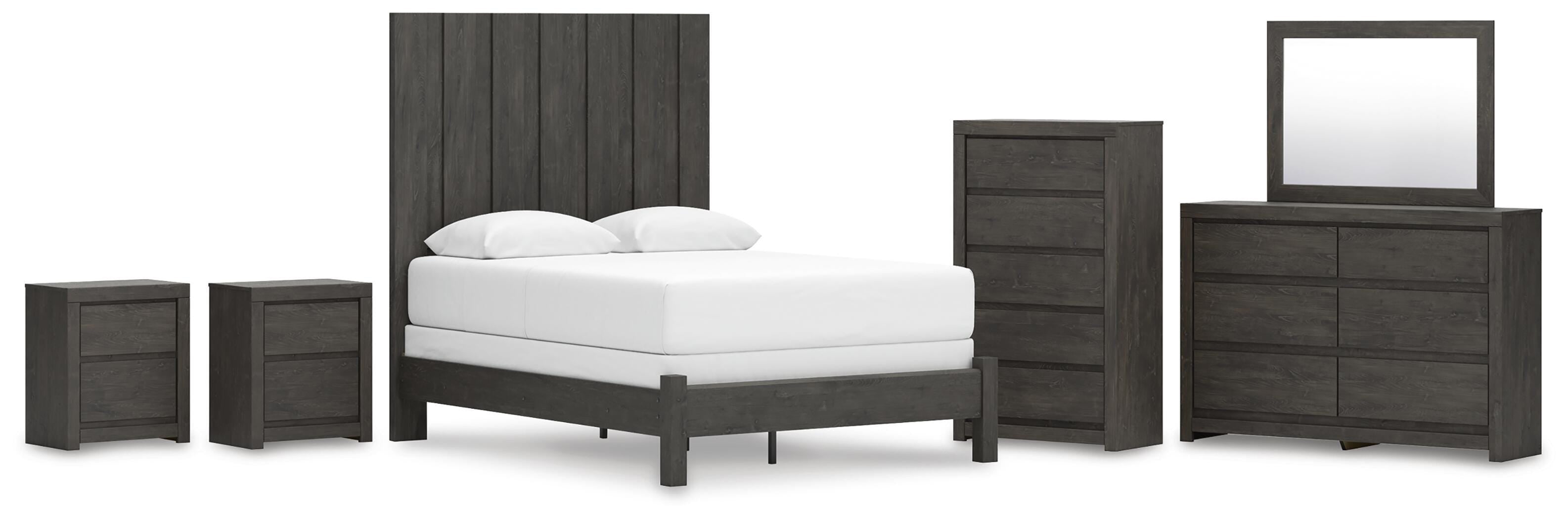Fraluna Panel Bed, Dresser, Mirror, Chest and 2 Nightstands